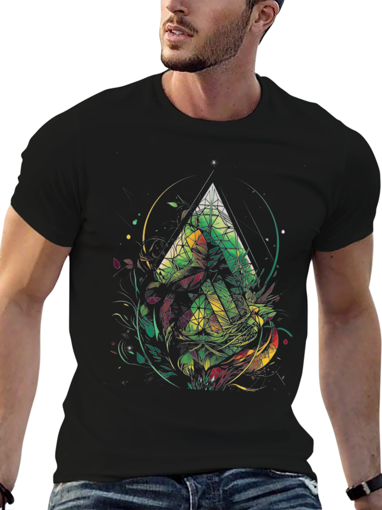 Abstract Geometric Triangle Graphic Tee - Mens Black