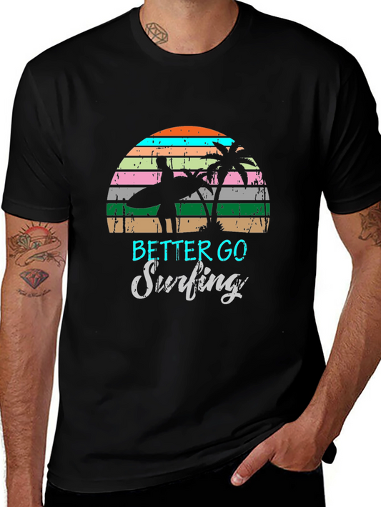 Retro Surfing T-Shirt Palm Tree Design