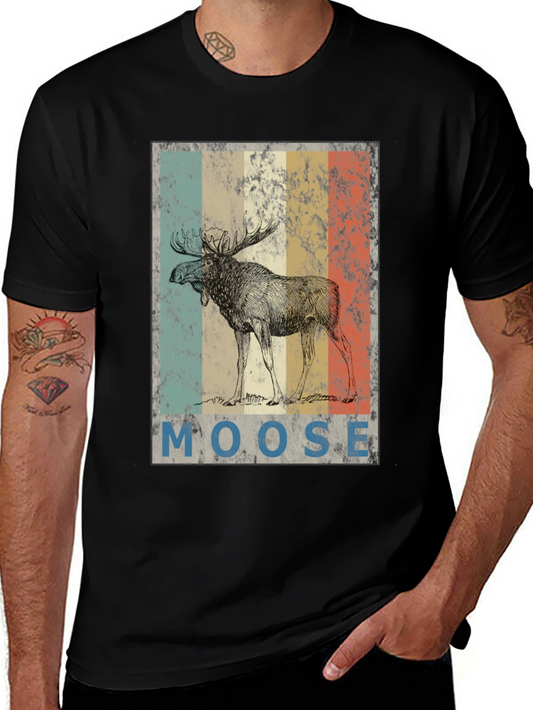 Retro Moose Graphic T-Shirt - Mens Black Tee