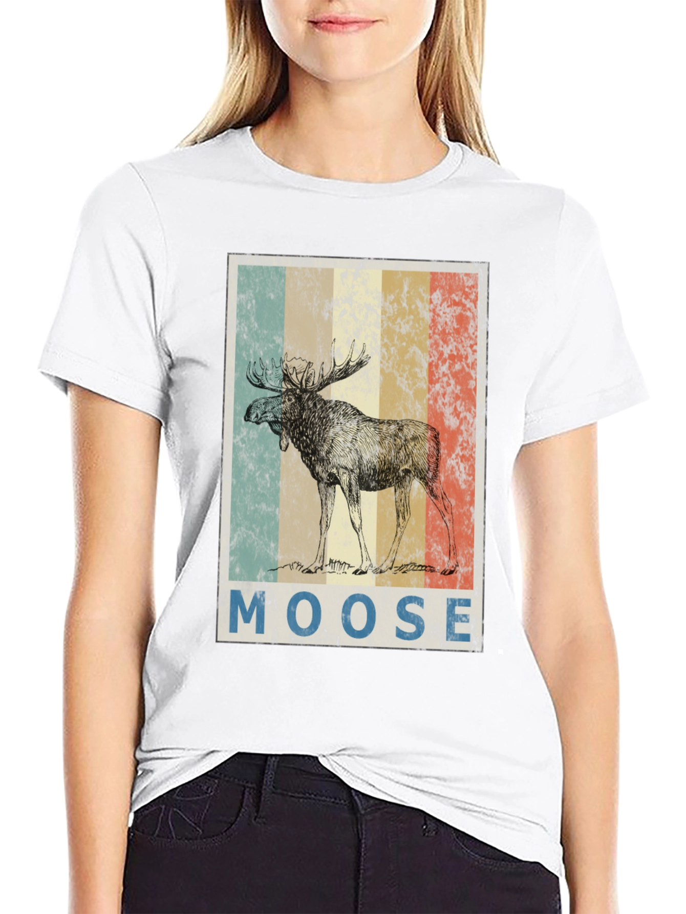 Retro Moose Graphic T-Shirt - Mens Black Tee