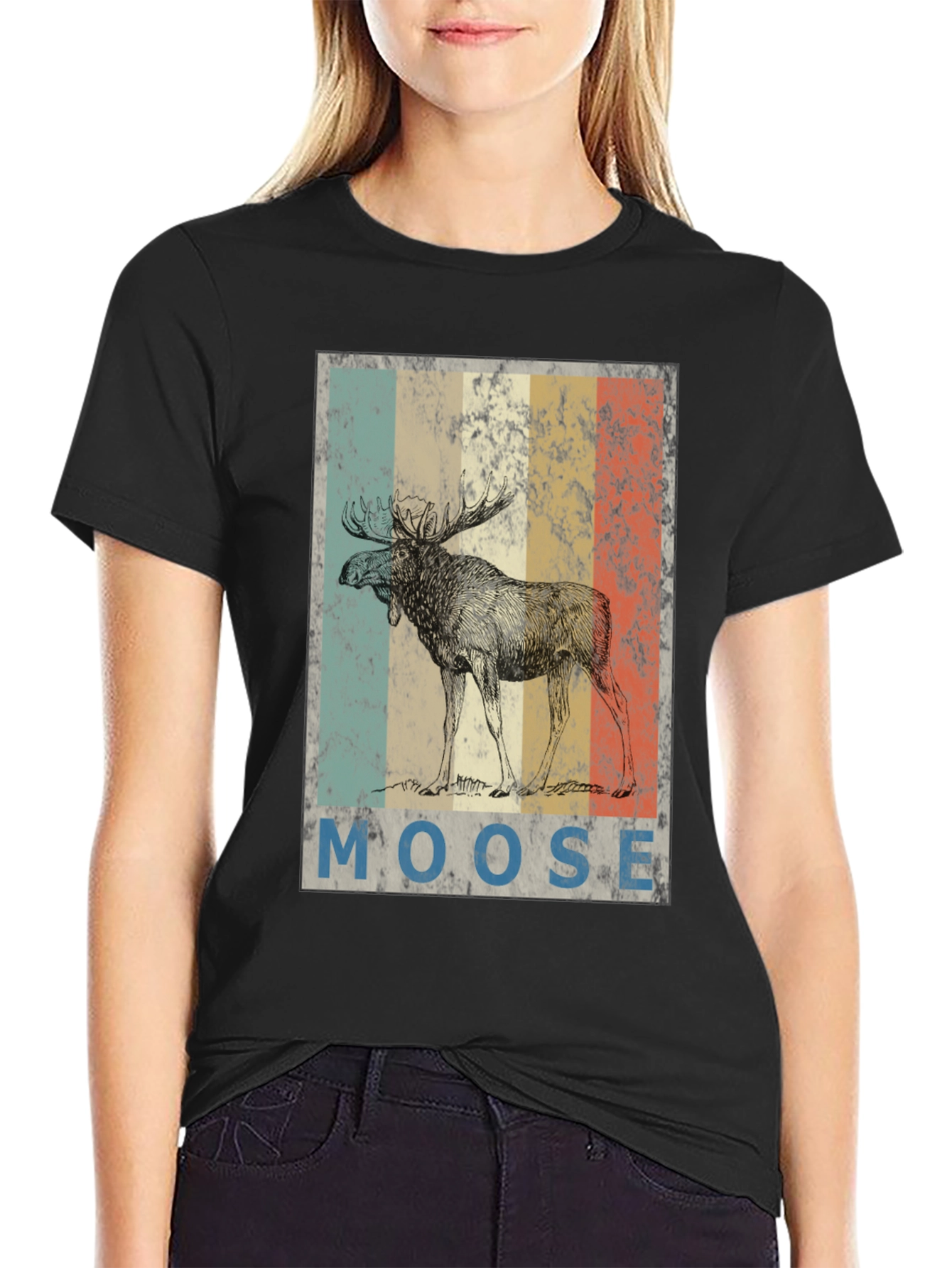 Retro Moose Graphic T-Shirt - Mens Black Tee