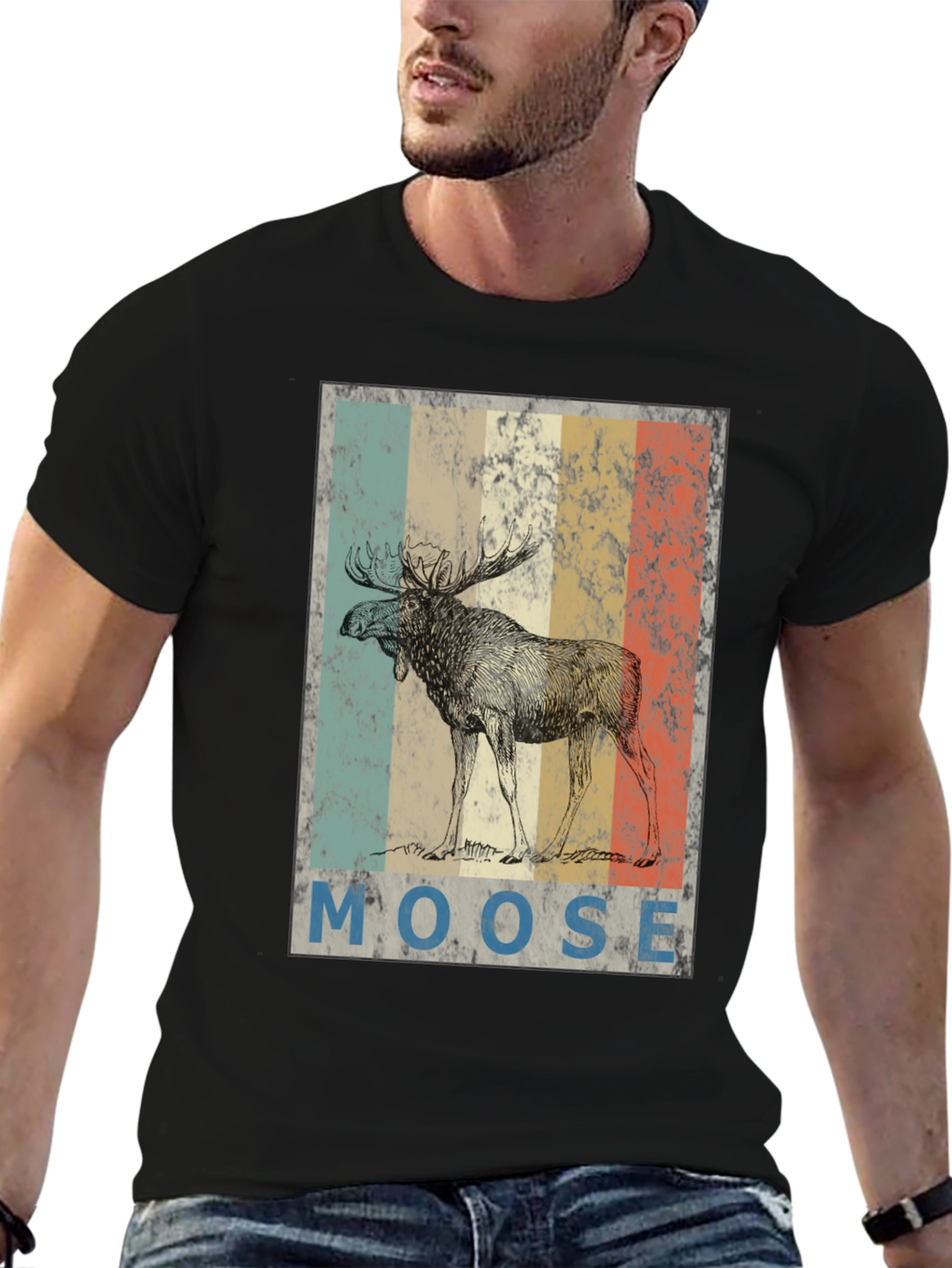 Retro Moose Graphic T-Shirt - Mens Black Tee