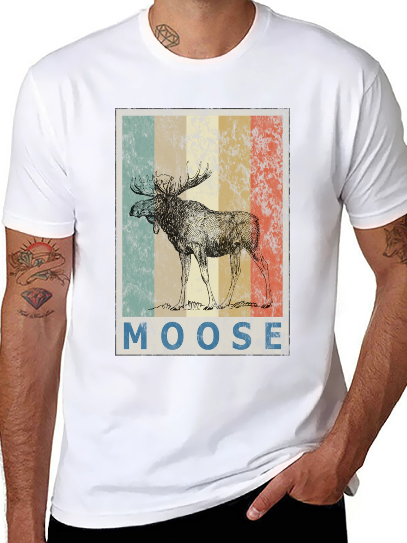 Retro Moose Graphic T-Shirt - Mens Black Tee