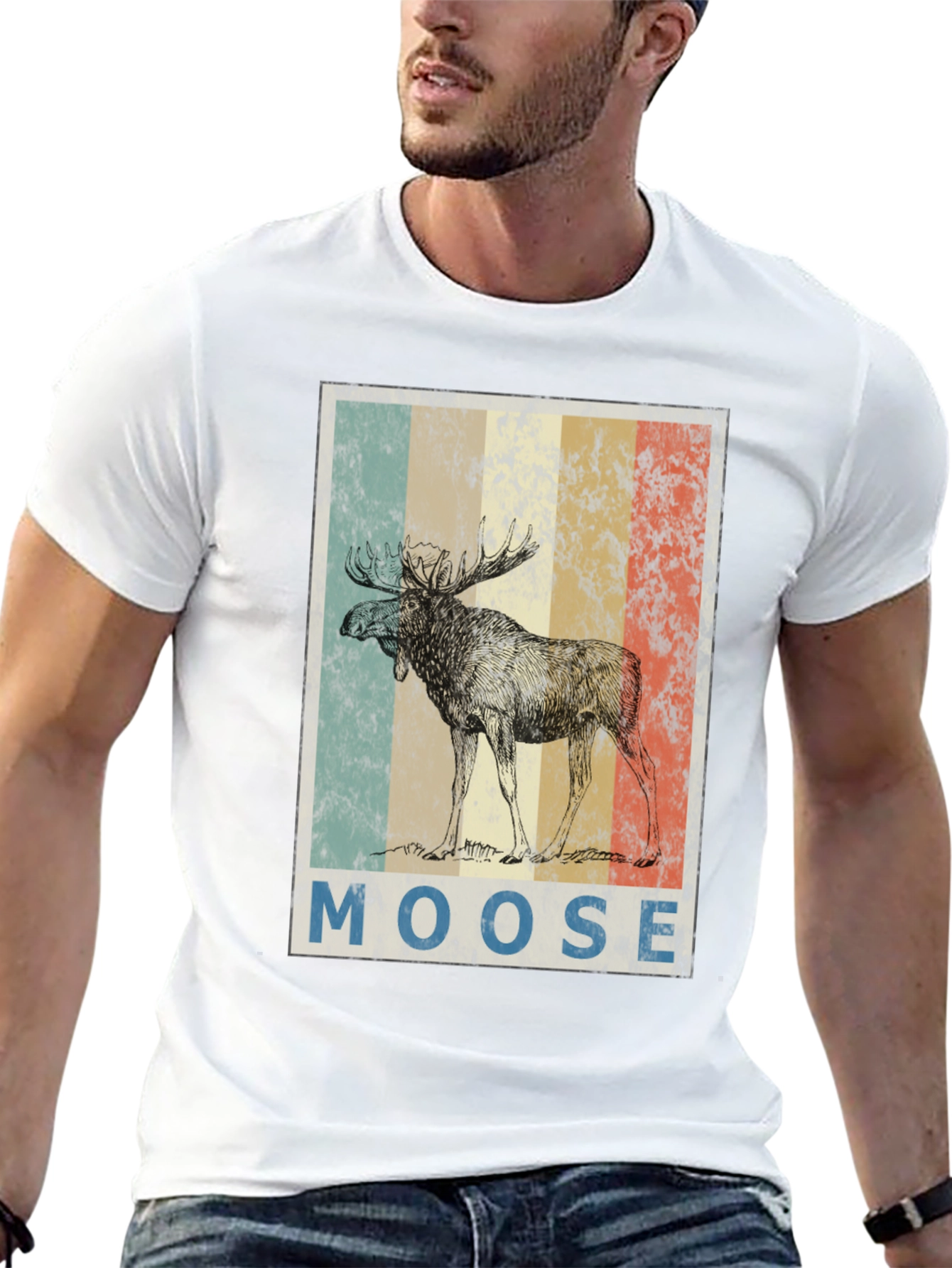 Retro Moose Graphic T-Shirt - Mens Black Tee