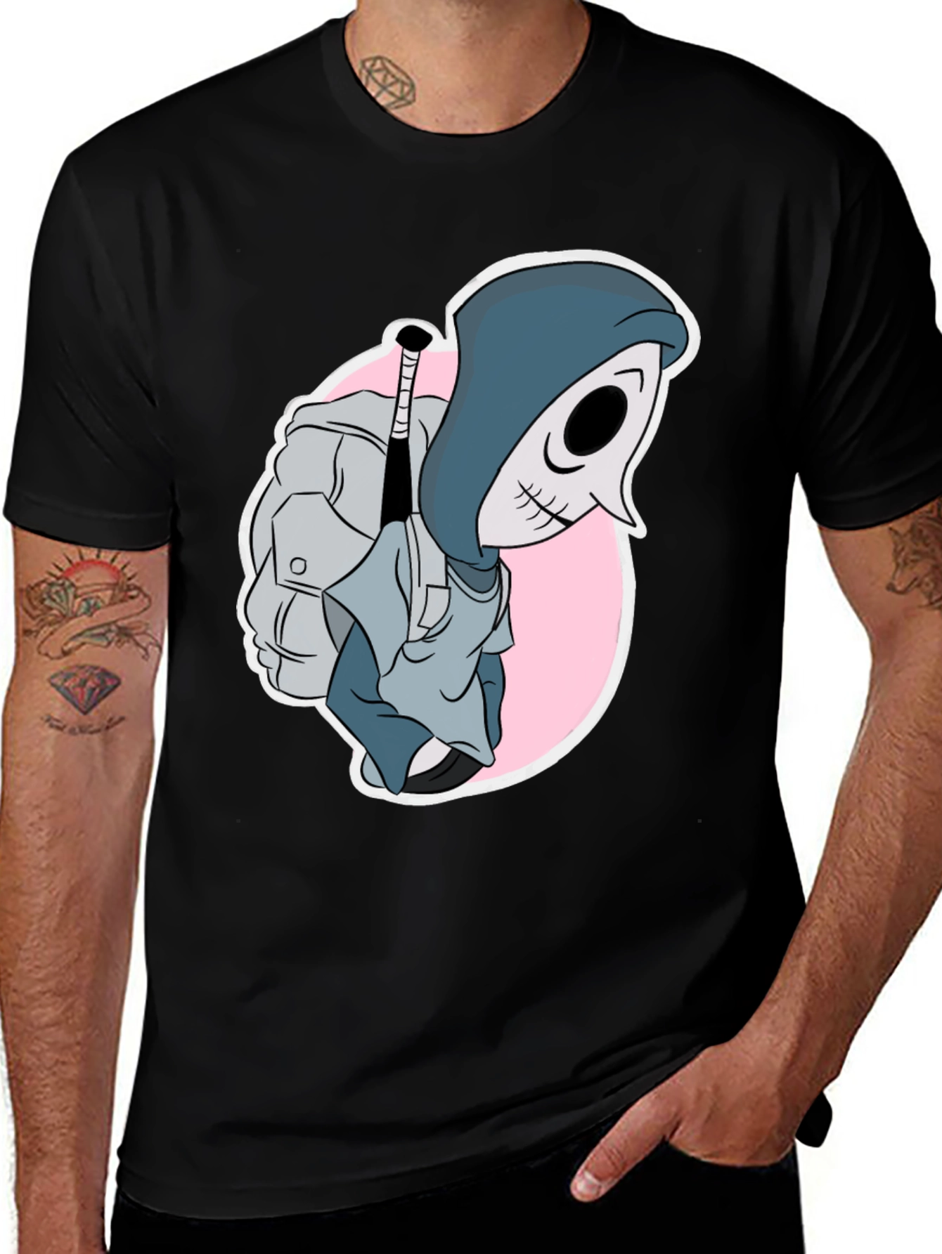 Cartoon Reaper Graphic Tee - Mens Black T-Shirt