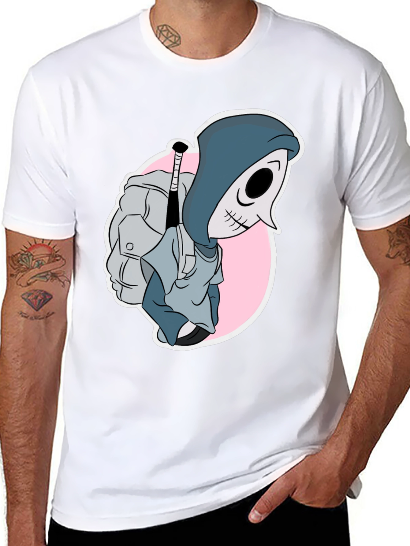 Cartoon Reaper Graphic Tee - Mens Black T-Shirt