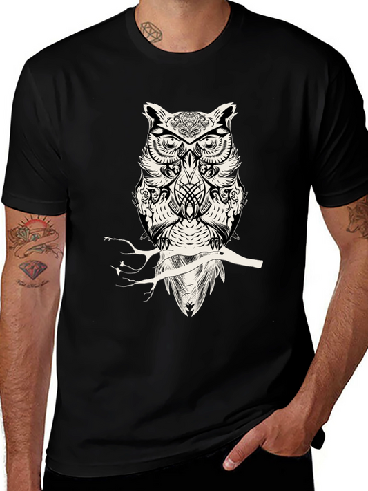 Owl Graphic Print Mens Black T-Shirt