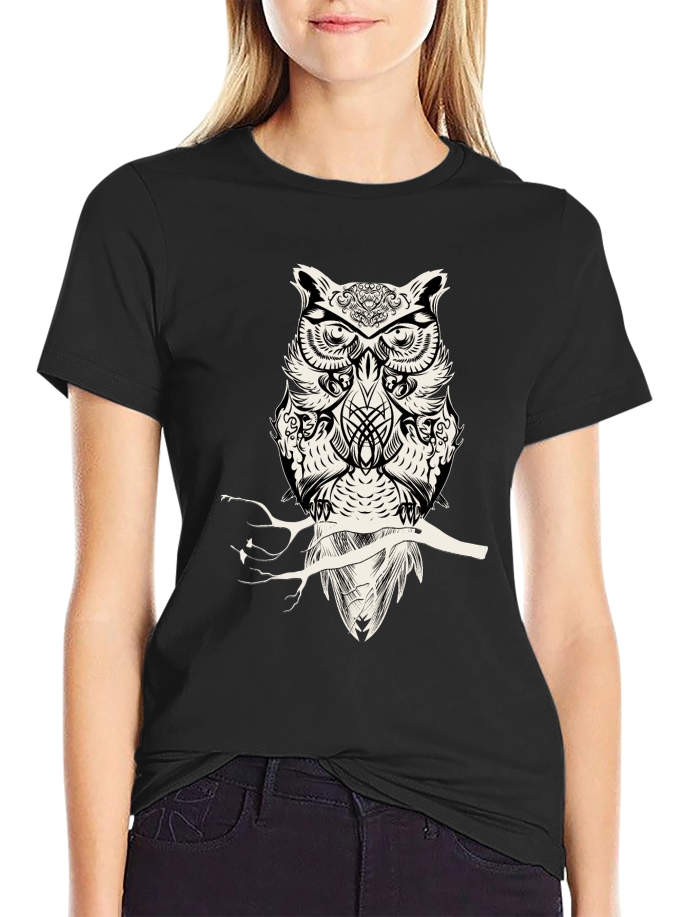 Owl Graphic Print Mens Black T-Shirt