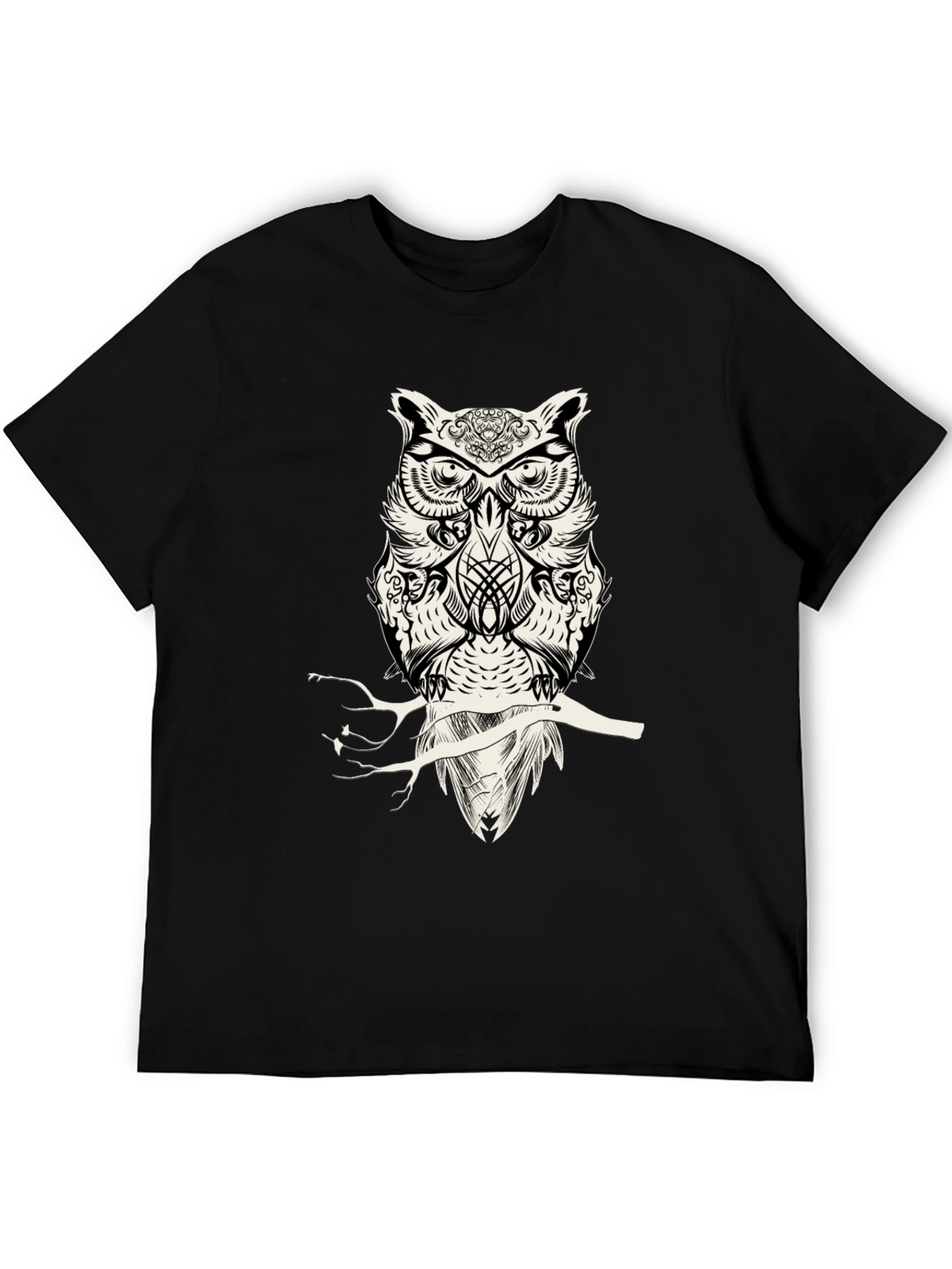 Owl Graphic Print Mens Black T-Shirt
