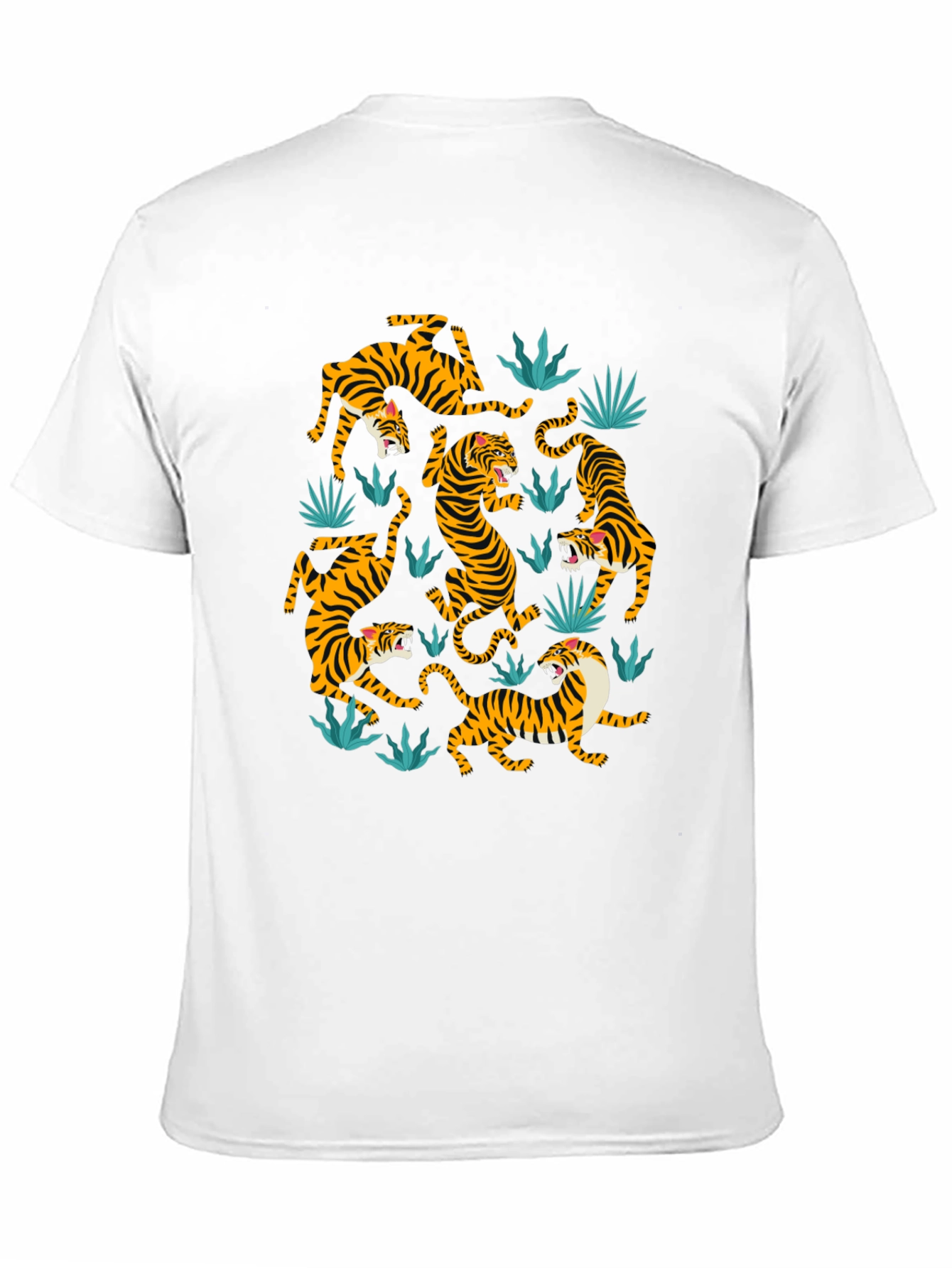 Tiger Print Crew Neck T-Shirt - Black