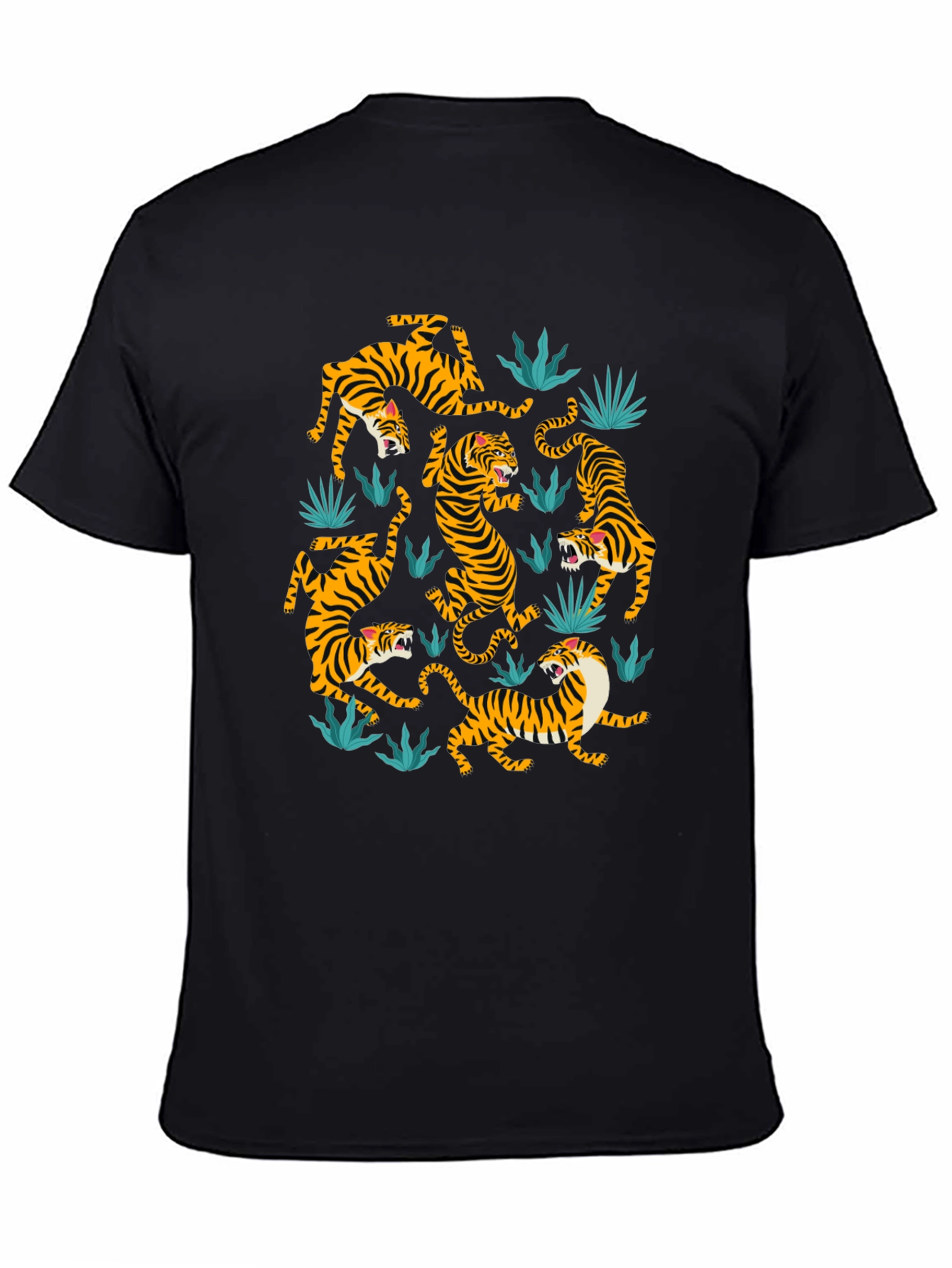 Tiger Print Crew Neck T-Shirt - Black