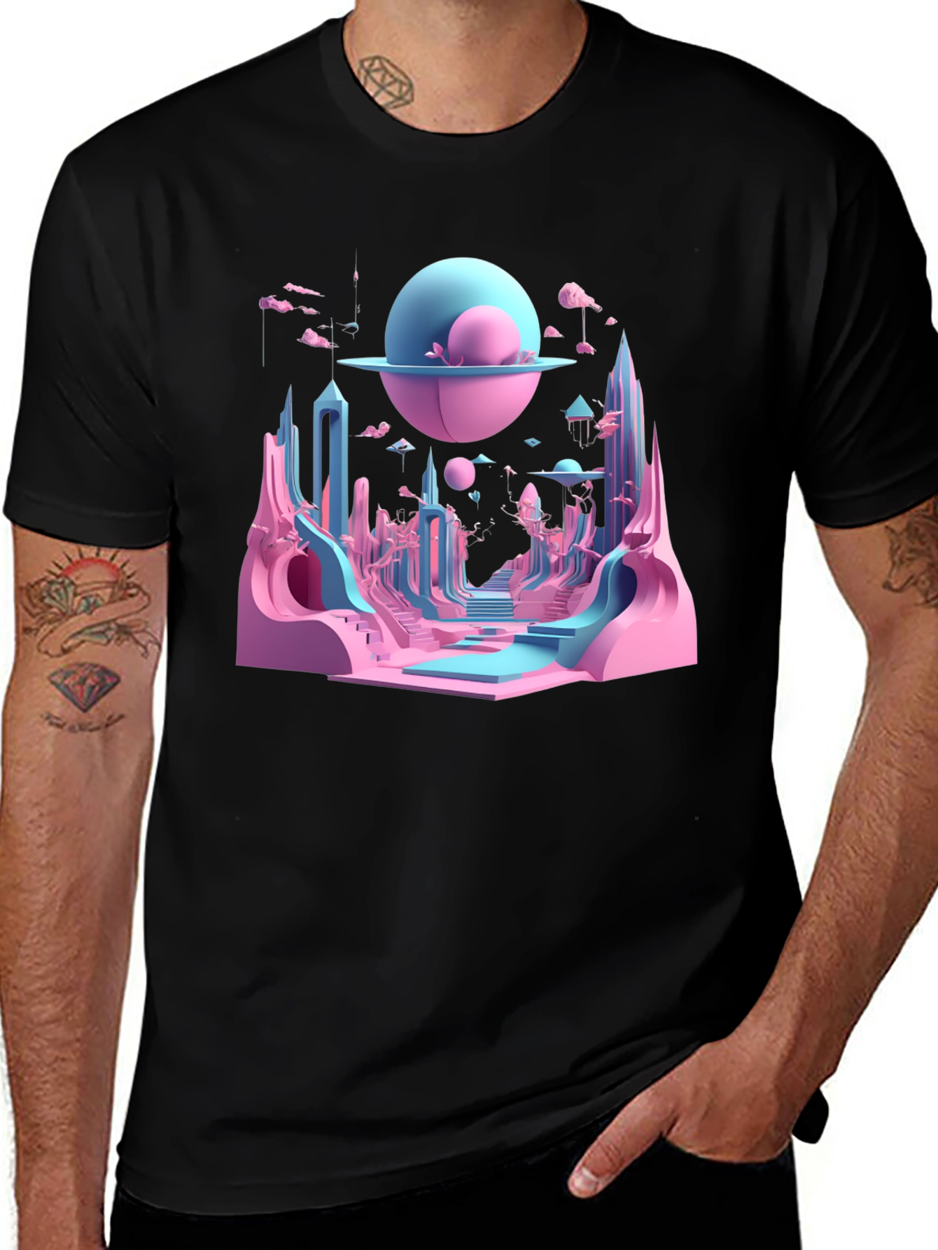 Surrealscape Graphic Print Black T-Shirt