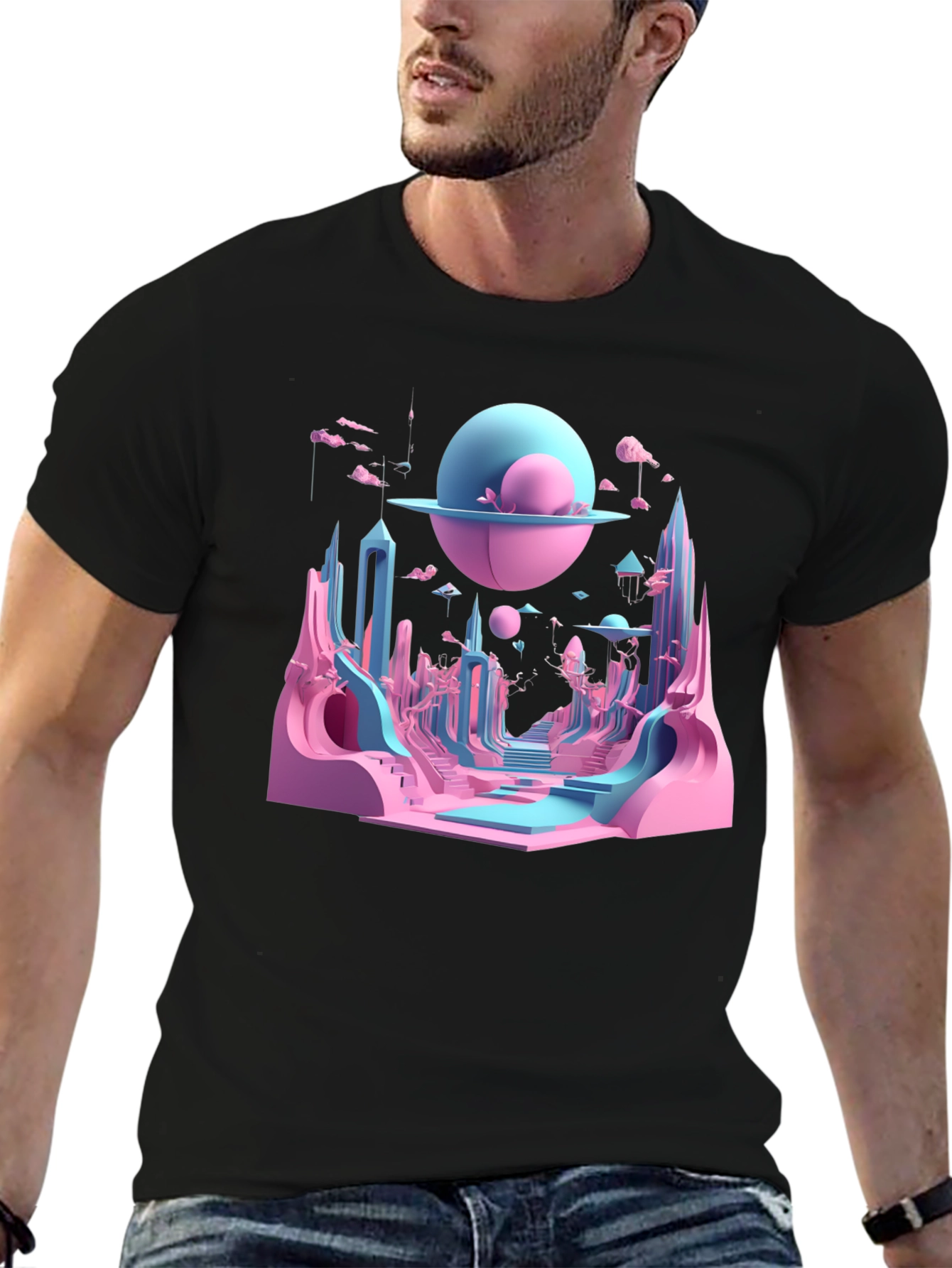Surrealscape Graphic Print Black T-Shirt