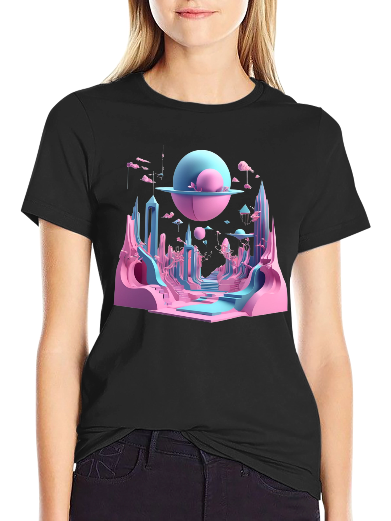 Surrealscape Graphic Print Black T-Shirt