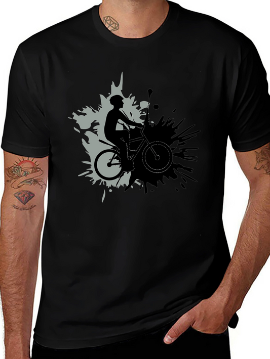 Stylish Cyclist Graphic Tee - Black Casual T-Shirt