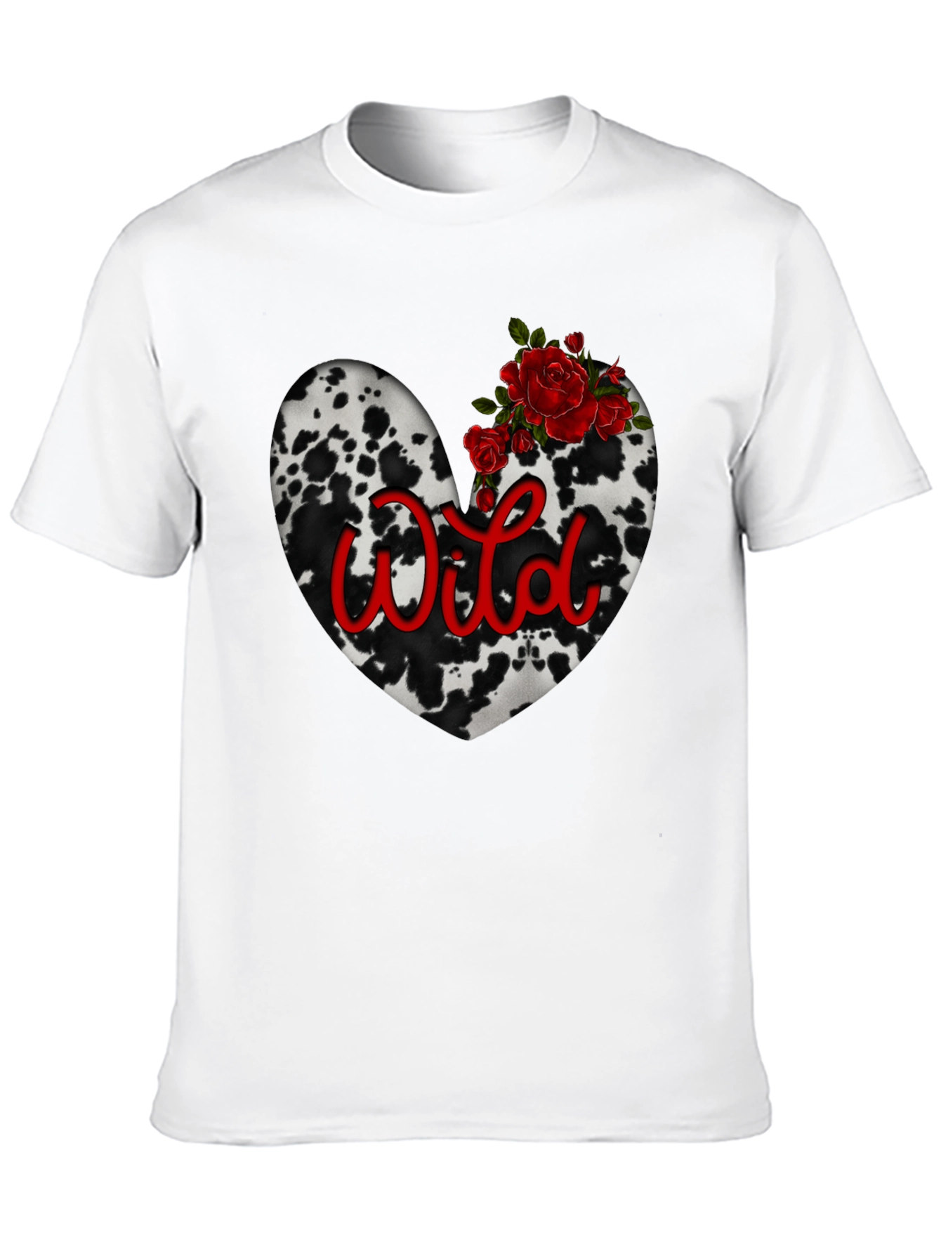 Wild Cow Print Heart Tee with Red Roses