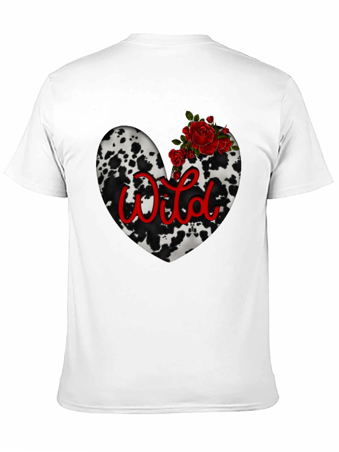 Wild Cow Print Heart Tee with Red Roses