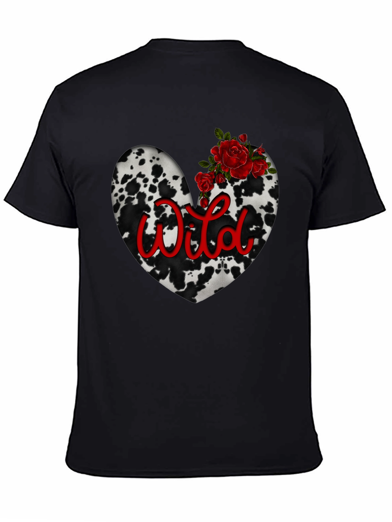Wild Cow Print Heart Tee with Red Roses