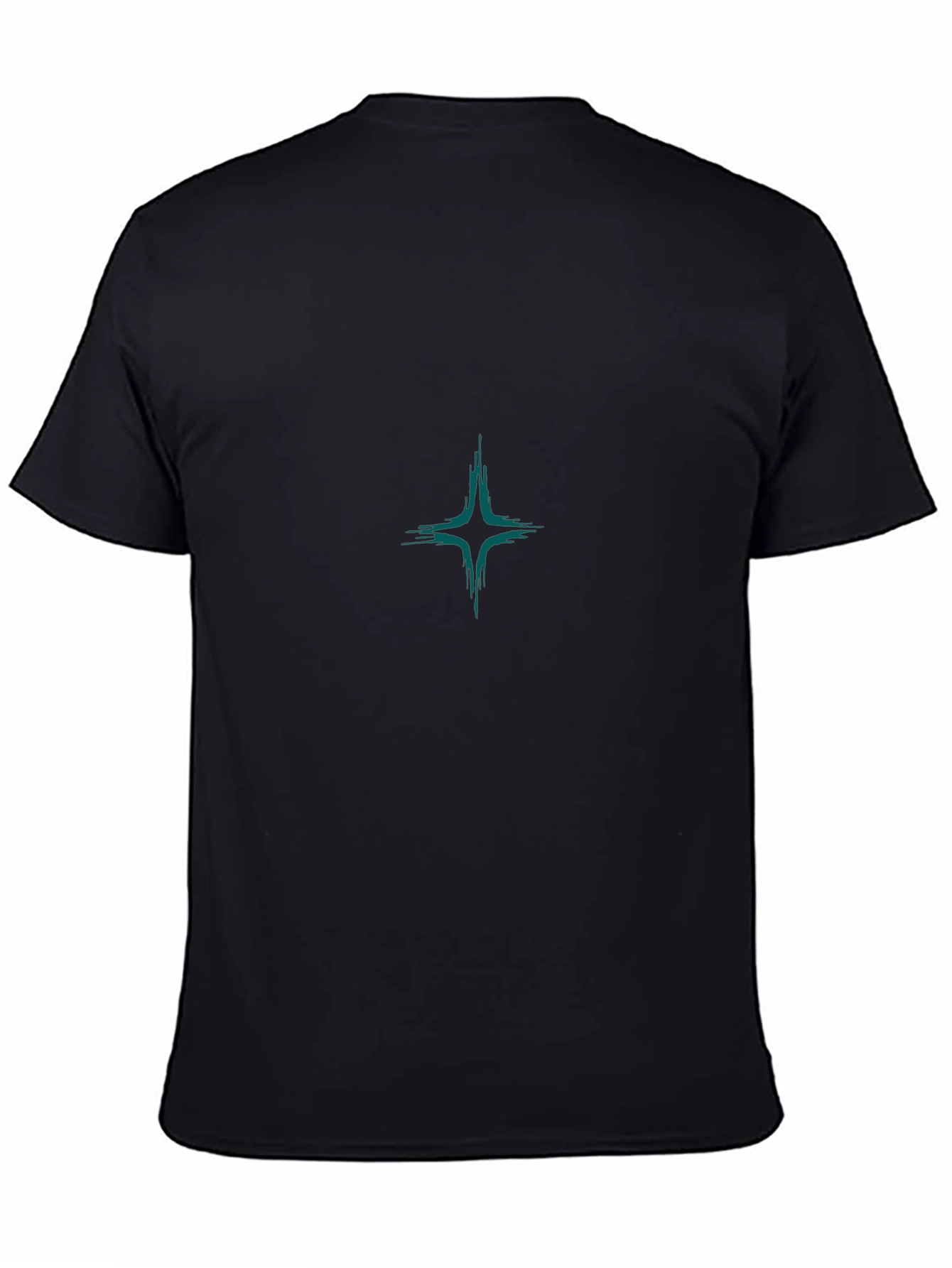 Black T-Shirt with Abstract Teal Star Graphic