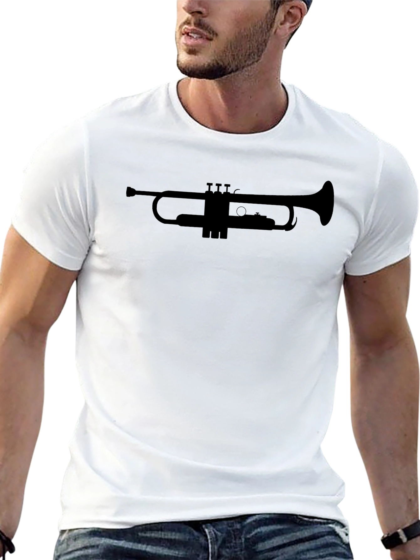 Black Trumpet Silhouette T-Shirt - Music Lover Tee