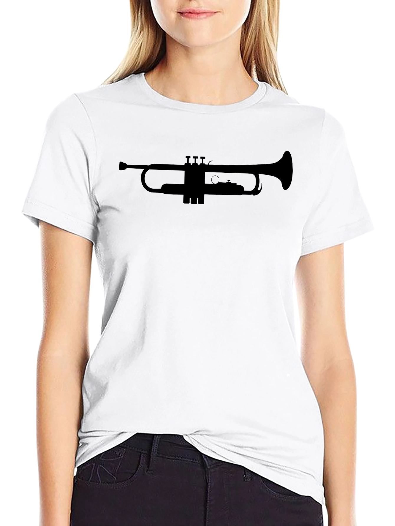 Black Trumpet Silhouette T-Shirt - Music Lover Tee