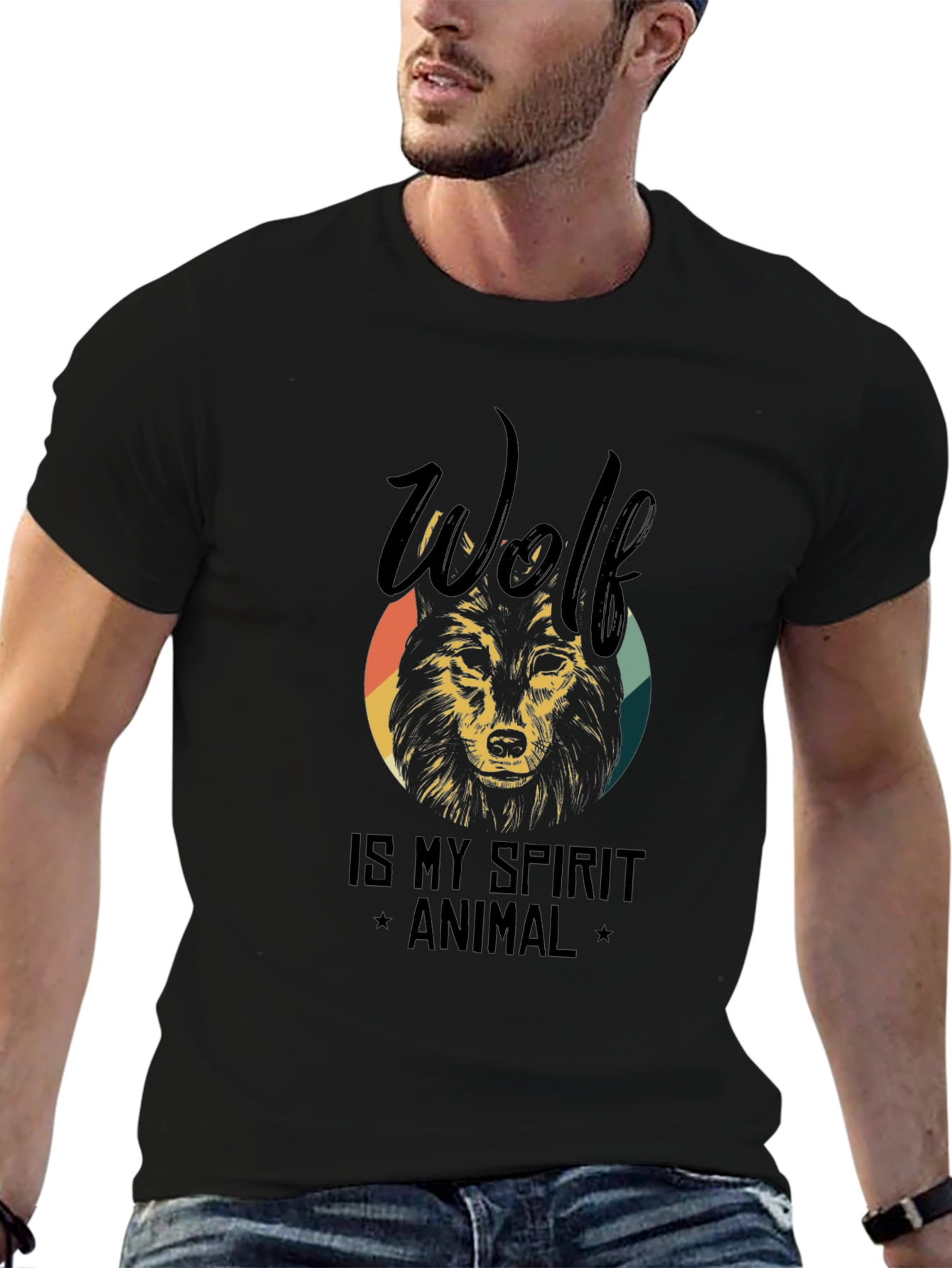 Wolf Spirit Animal Graphic Tee - Black