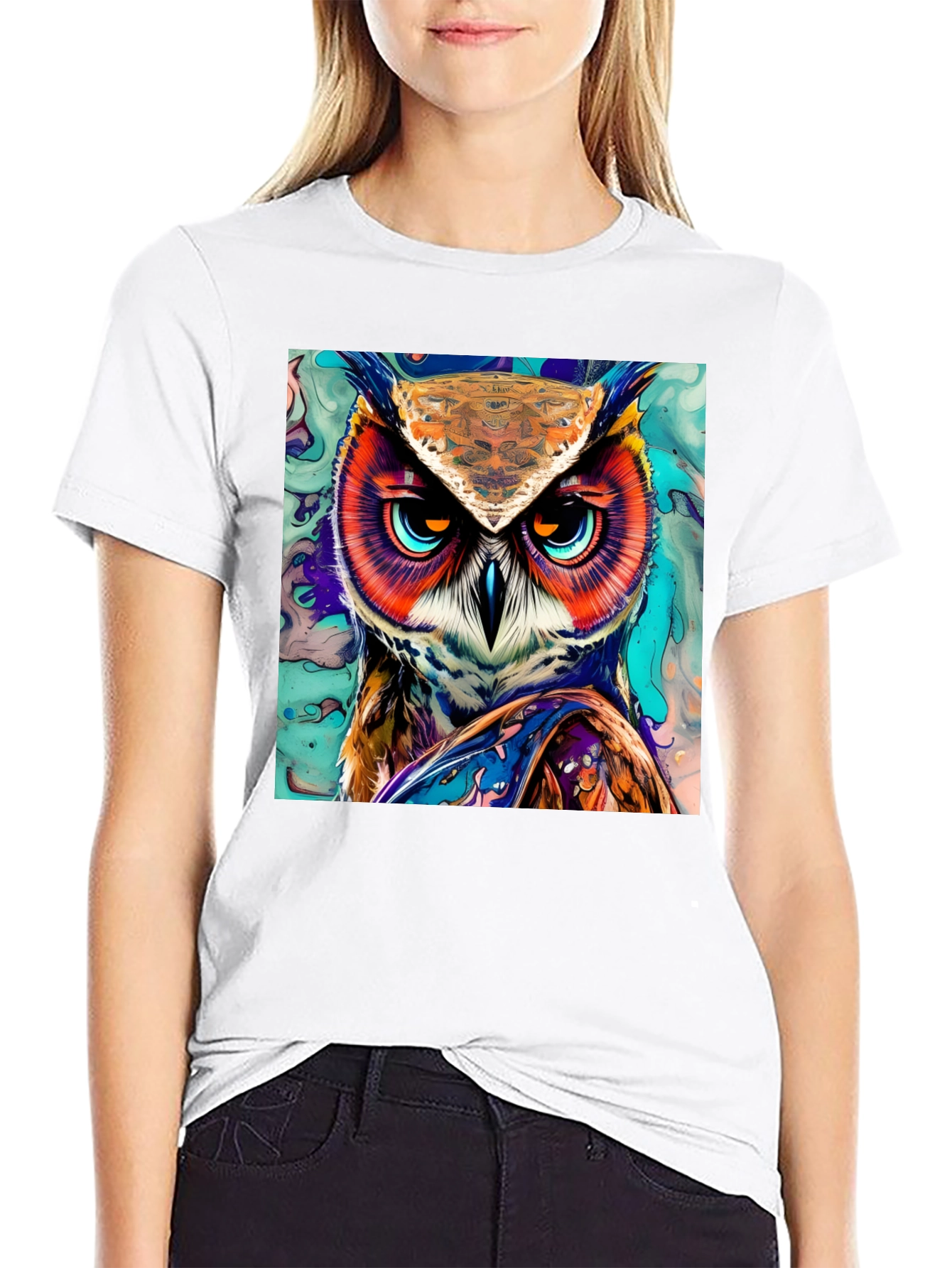 Owl Art Graphic Print T-Shirt