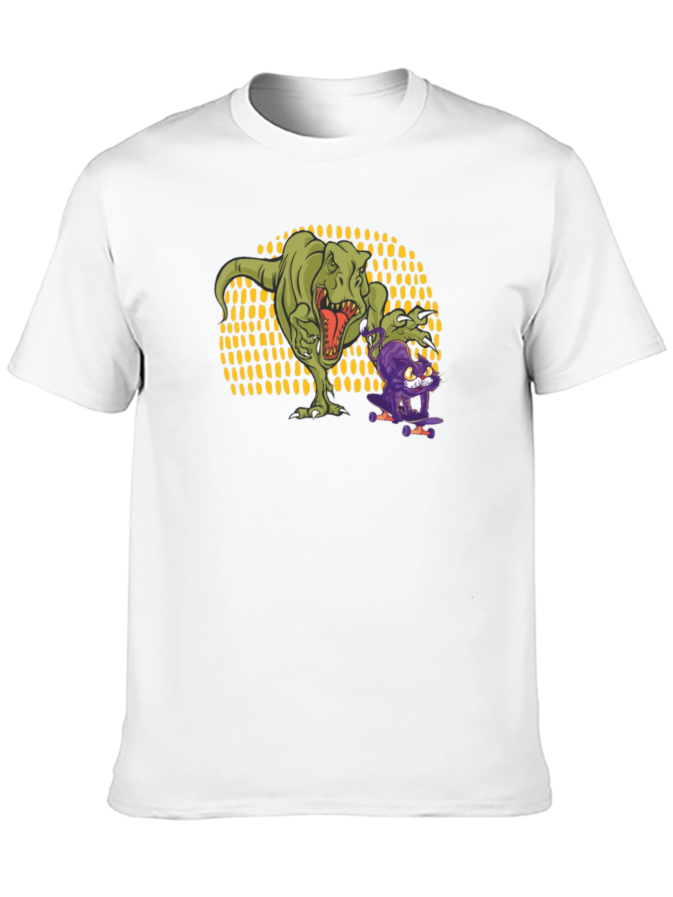 Dino & Cat Skateboard T-Shirt - Cool Graphic Tee