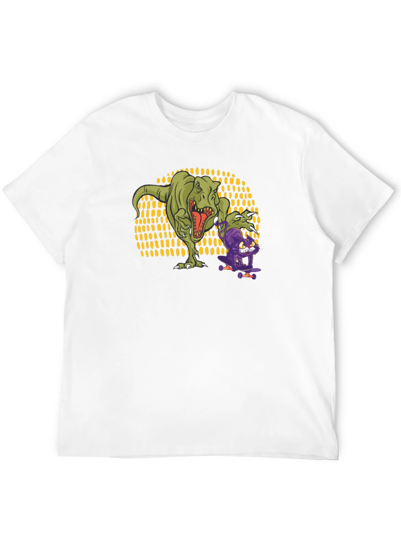 Dino & Cat Skateboard T-Shirt - Cool Graphic Tee