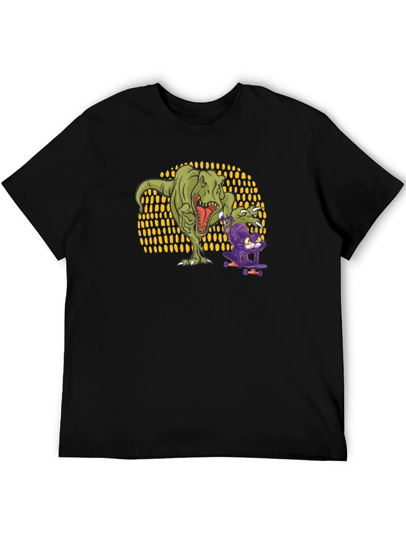 Dino & Cat Skateboard T-Shirt - Cool Graphic Tee