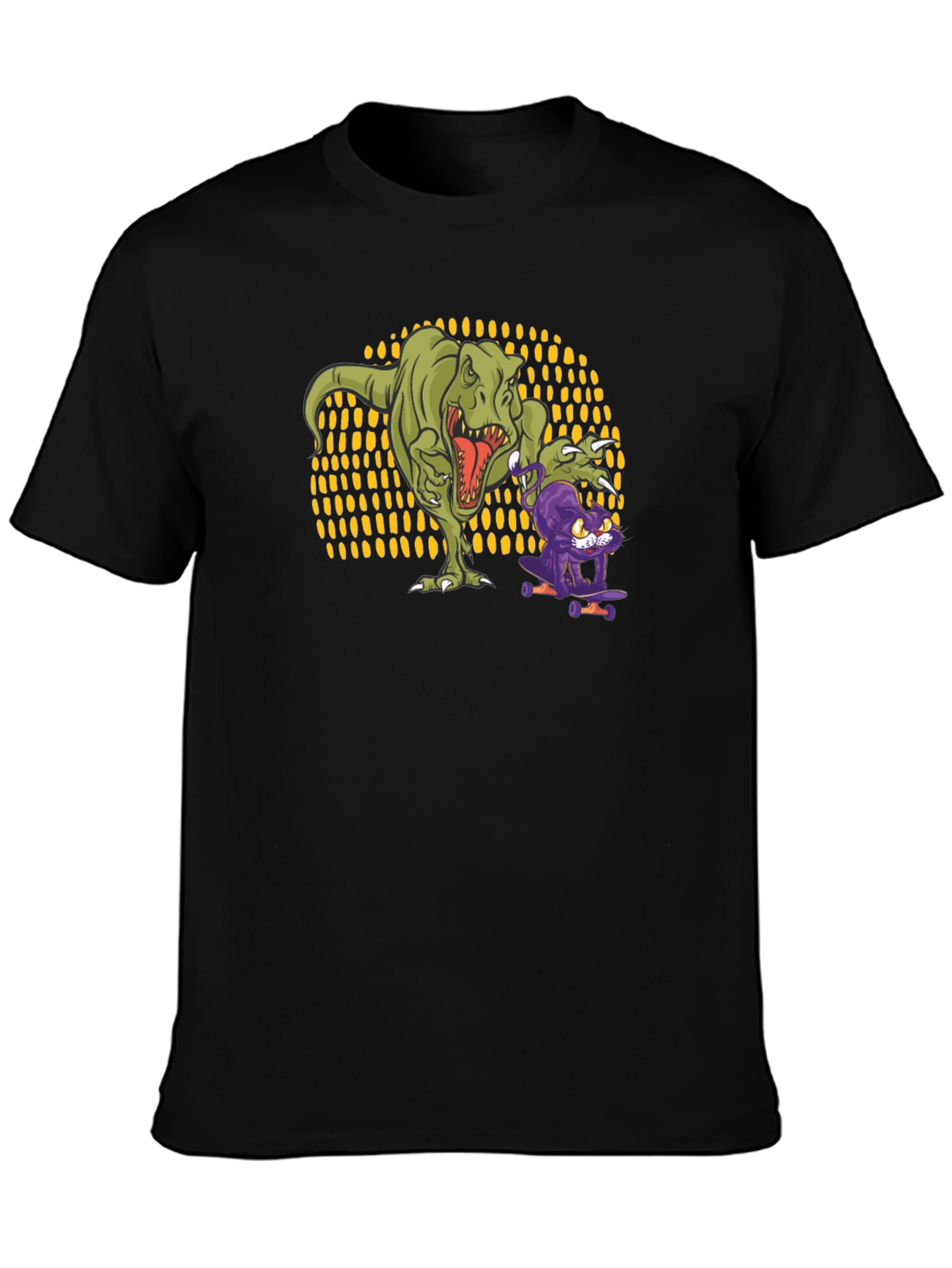 Dino & Cat Skateboard T-Shirt - Cool Graphic Tee