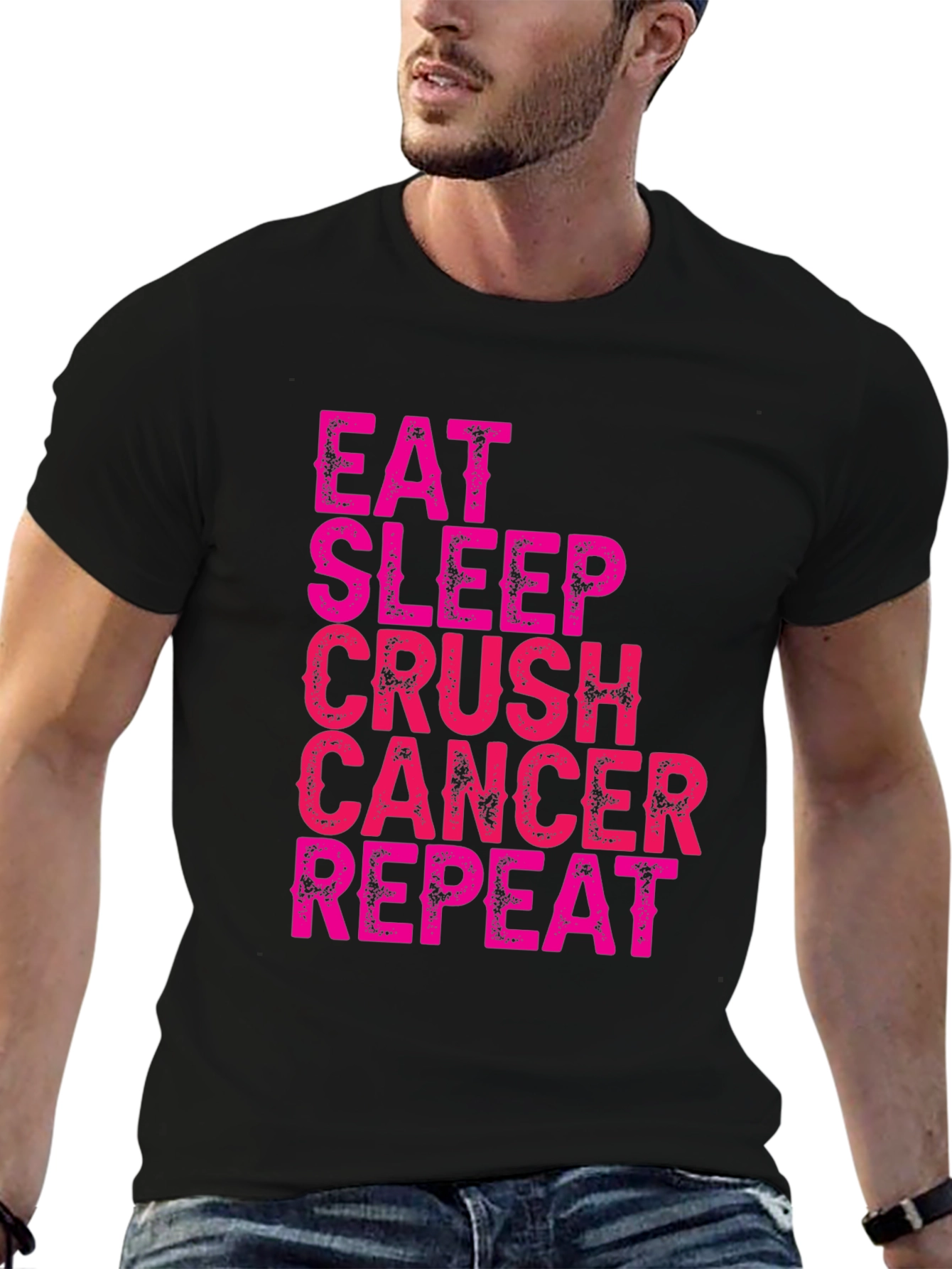 Eat Sleep Crush Cancer Repeat Black T-Shirt