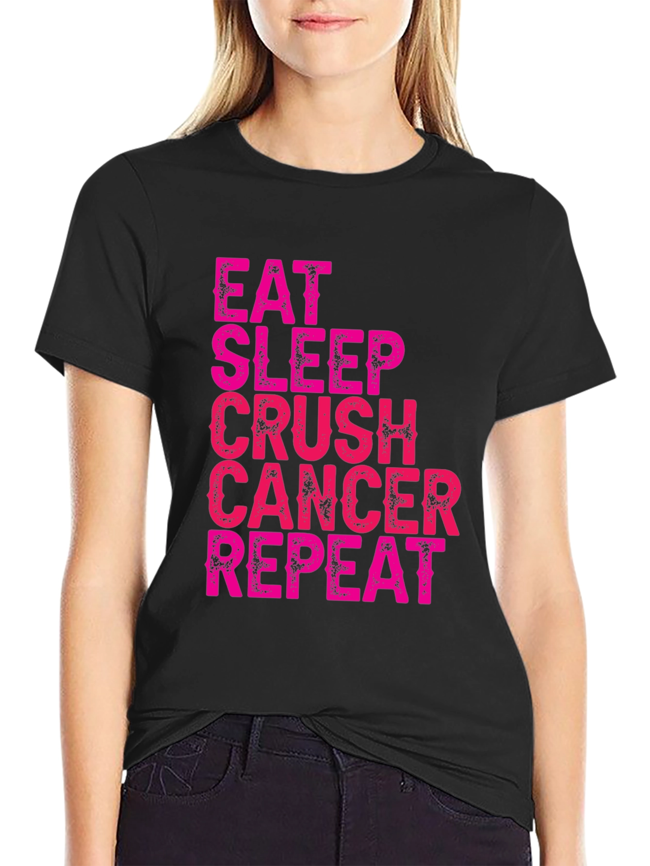 Eat Sleep Crush Cancer Repeat Black T-Shirt
