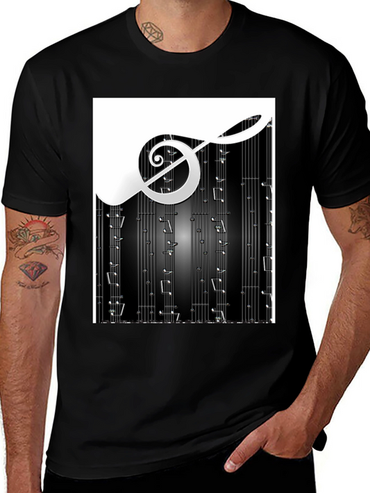 Music Notes Graphic Print Black T-Shirt