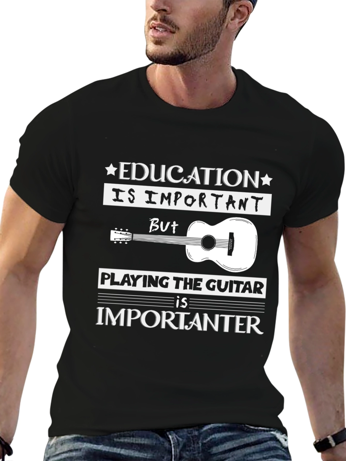 Education vs Guitar T-Shirt: Musicians Tee