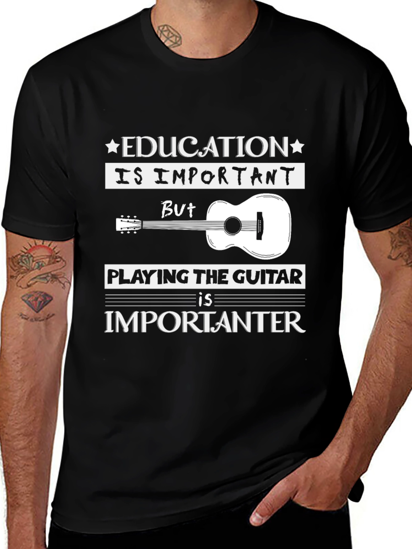 Education vs Guitar T-Shirt: Musicians Tee