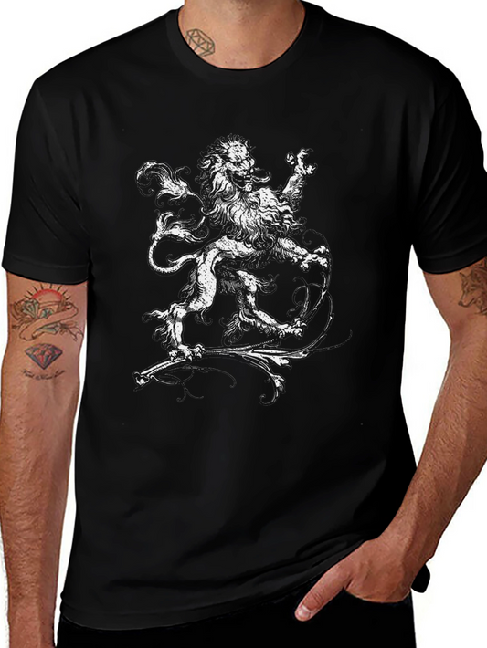 Black Graphic Tee with Lion Design