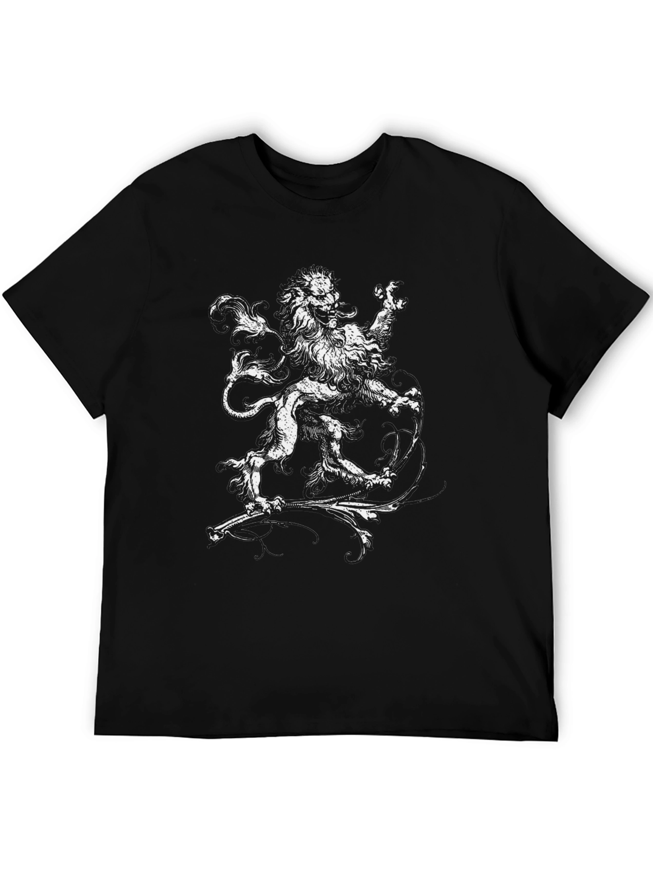 Black Graphic Tee with Lion Design