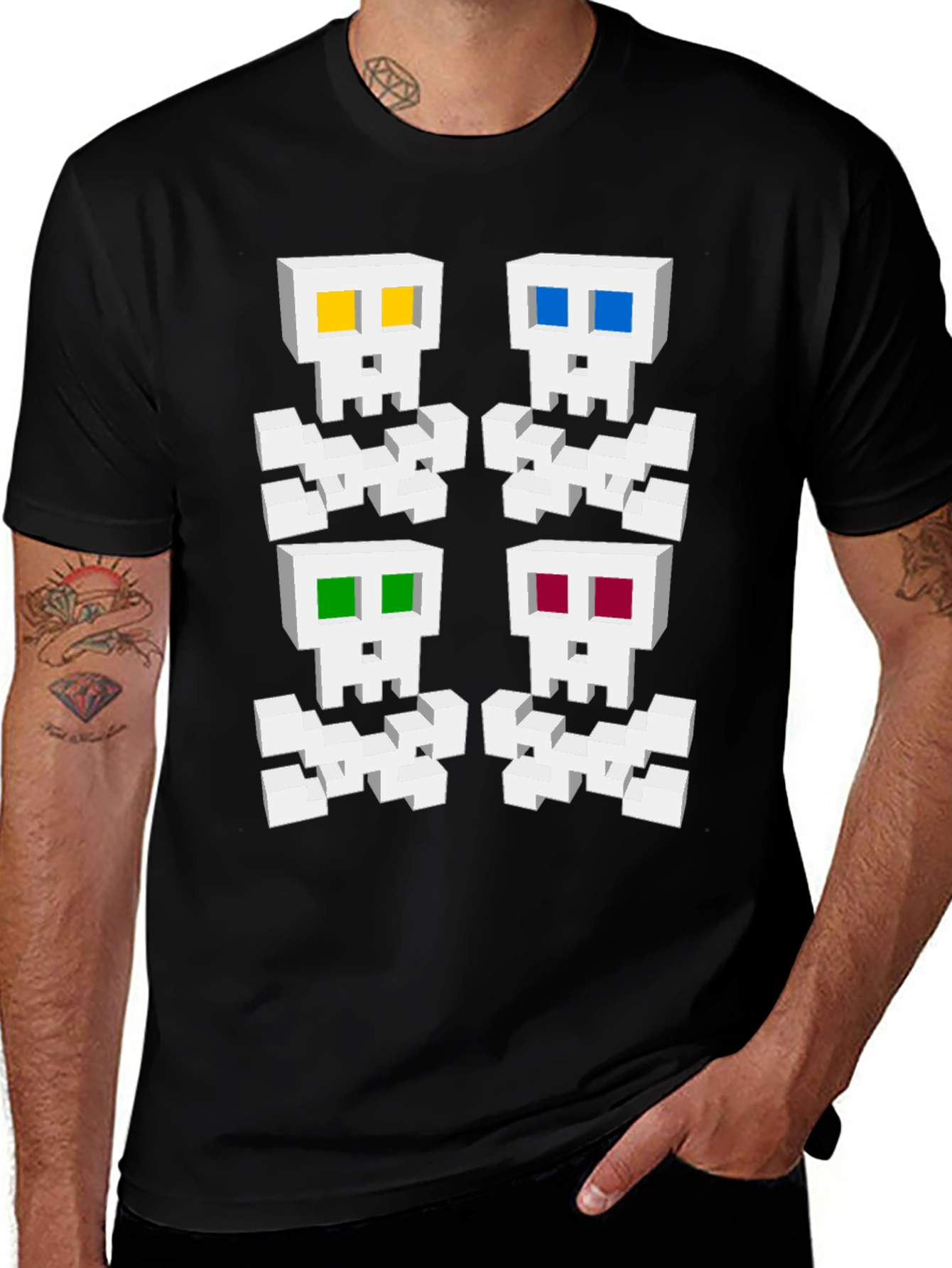 Pixelated Skull Graphic Tee - Unique Gamer Style