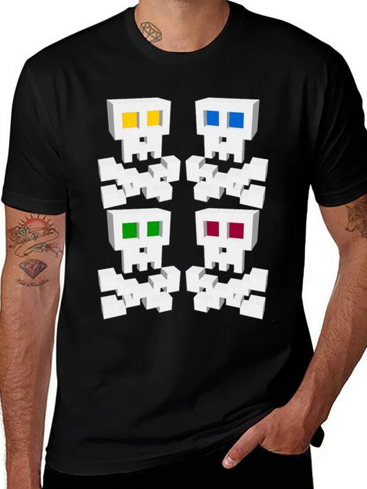 Pixelated Skull Graphic Tee - Unique Gamer Style
