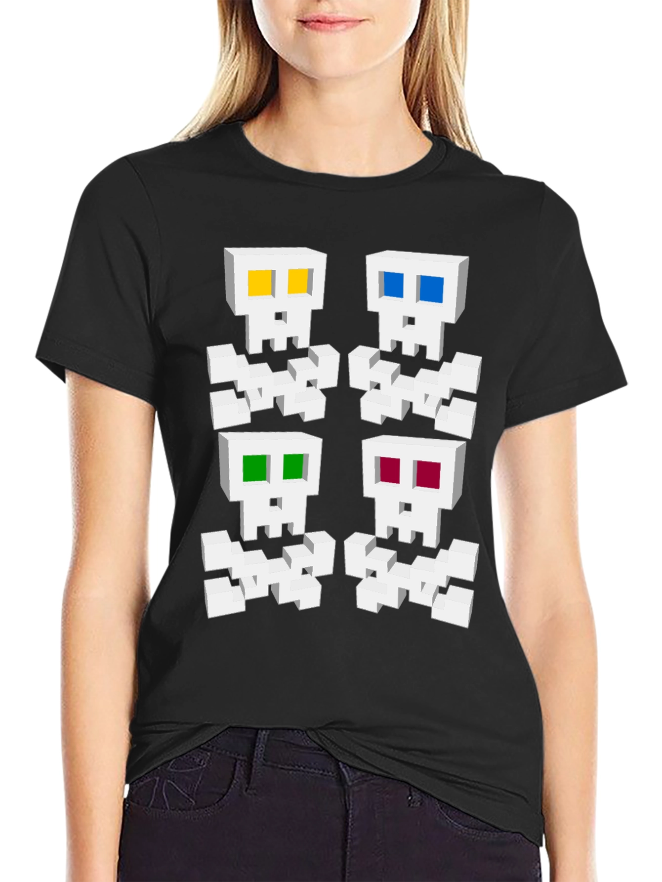 Pixelated Skull Graphic Tee - Unique Gamer Style