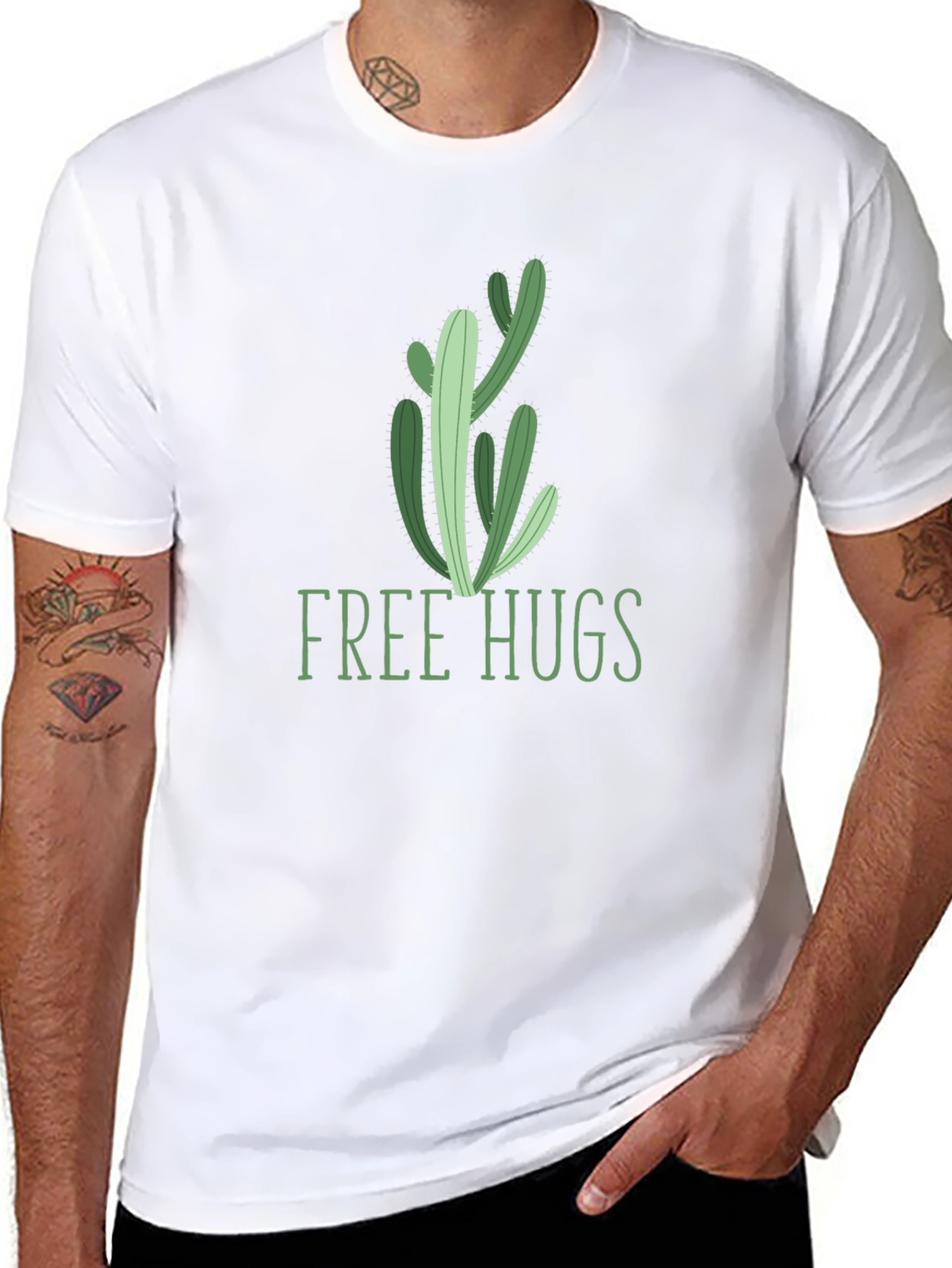 Free Hugs Cactus Graphic Tee - Unisex Cotton T-Shirt