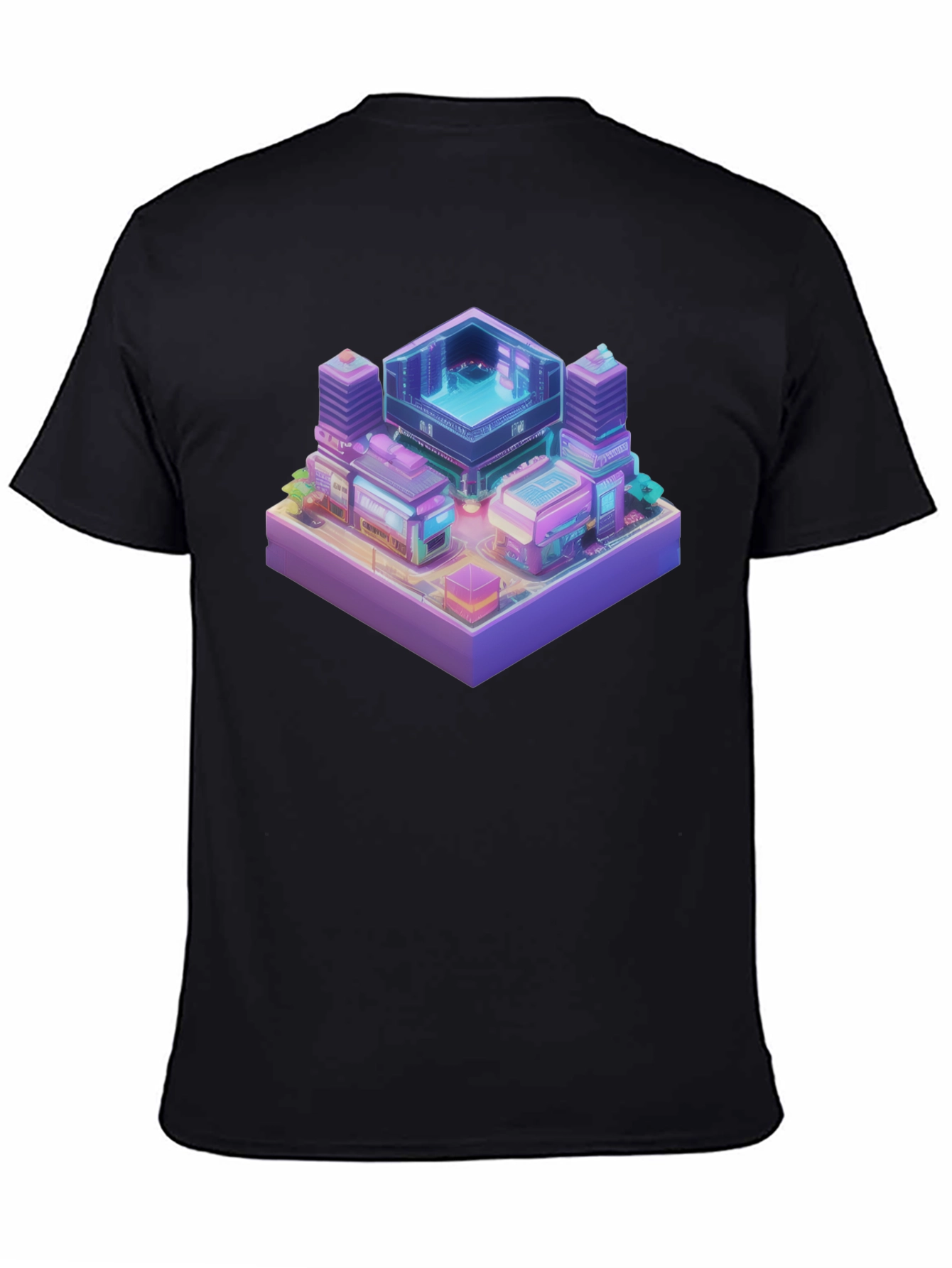 Isometric Cyberpunk Cityscape Black T-Shirt