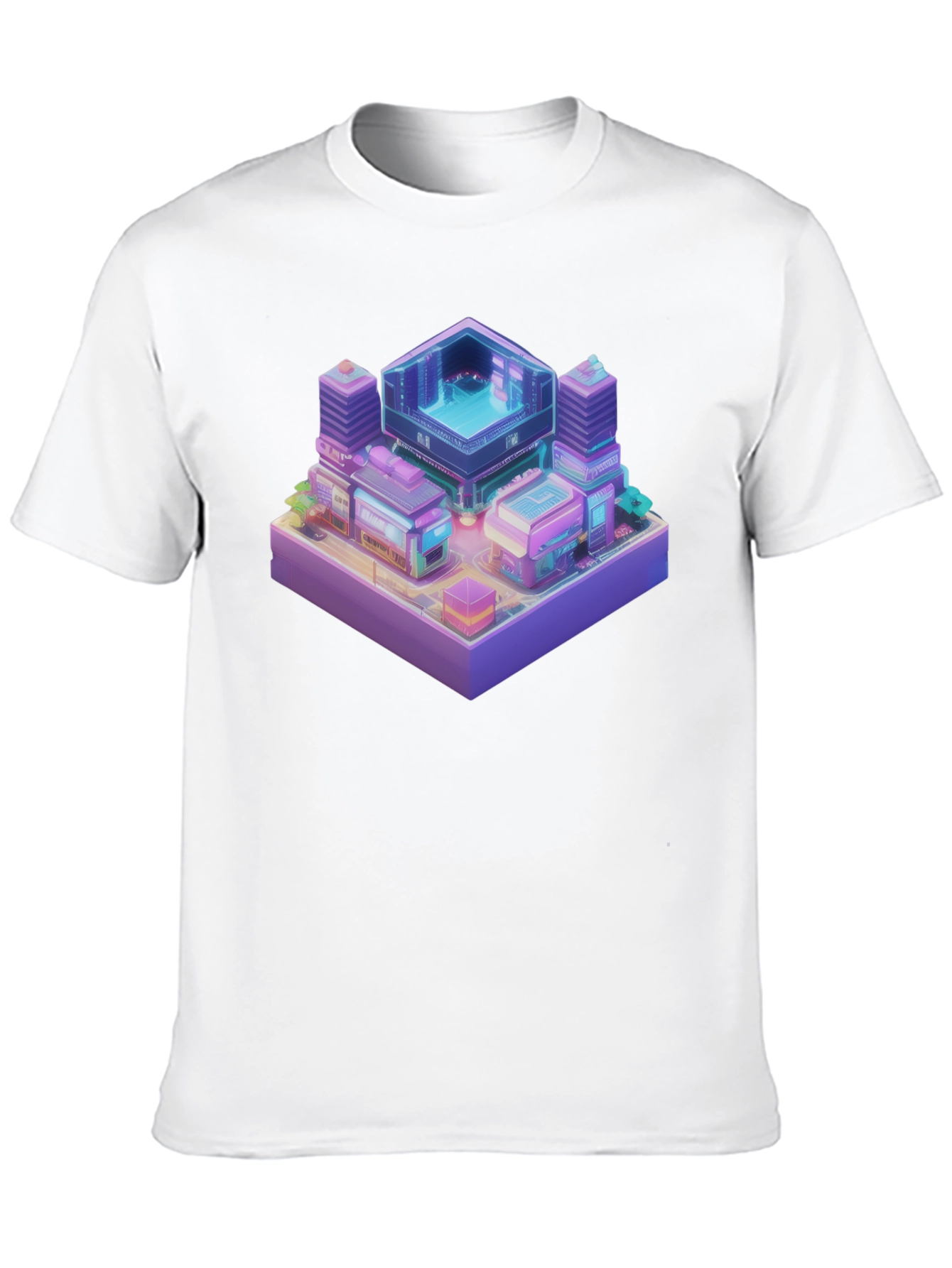 Isometric Cyberpunk Cityscape Black T-Shirt
