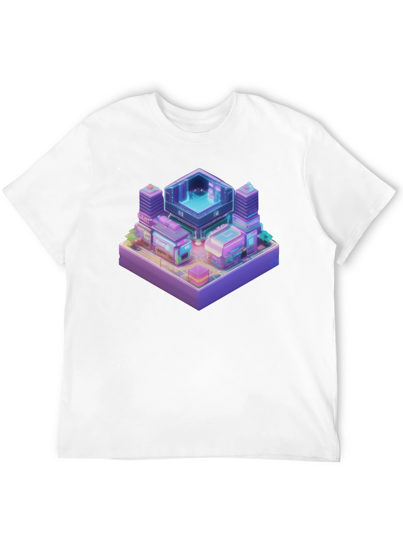 Isometric Cyberpunk Cityscape Black T-Shirt