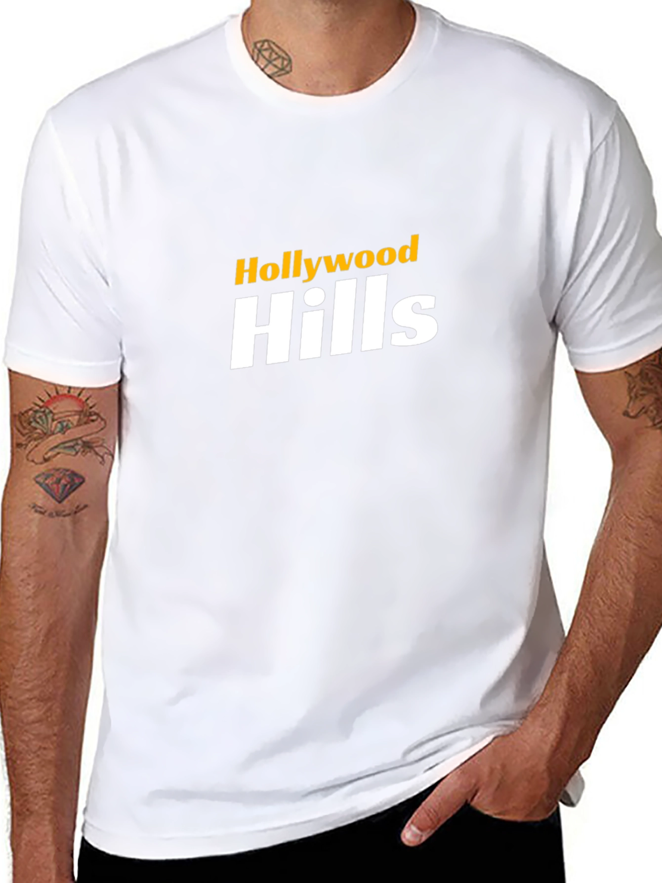 Hollywood Hills Graphic Tee - Black Cotton Blend T-Shirt