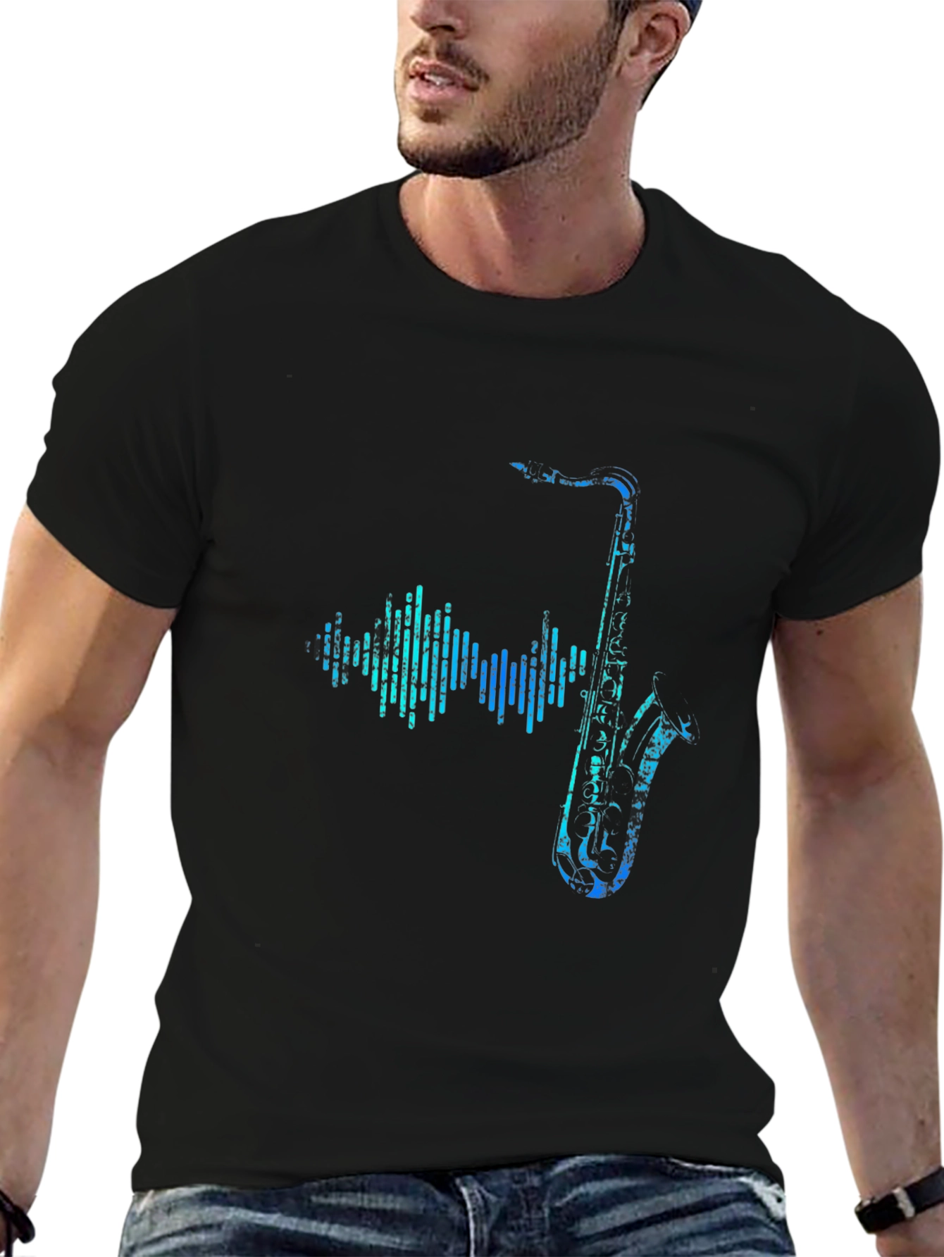 Saxophone Soundwave Graphic Tee - Black Cotton