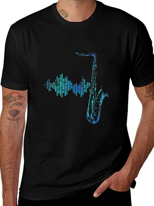 Saxophone Soundwave Graphic Tee - Black Cotton