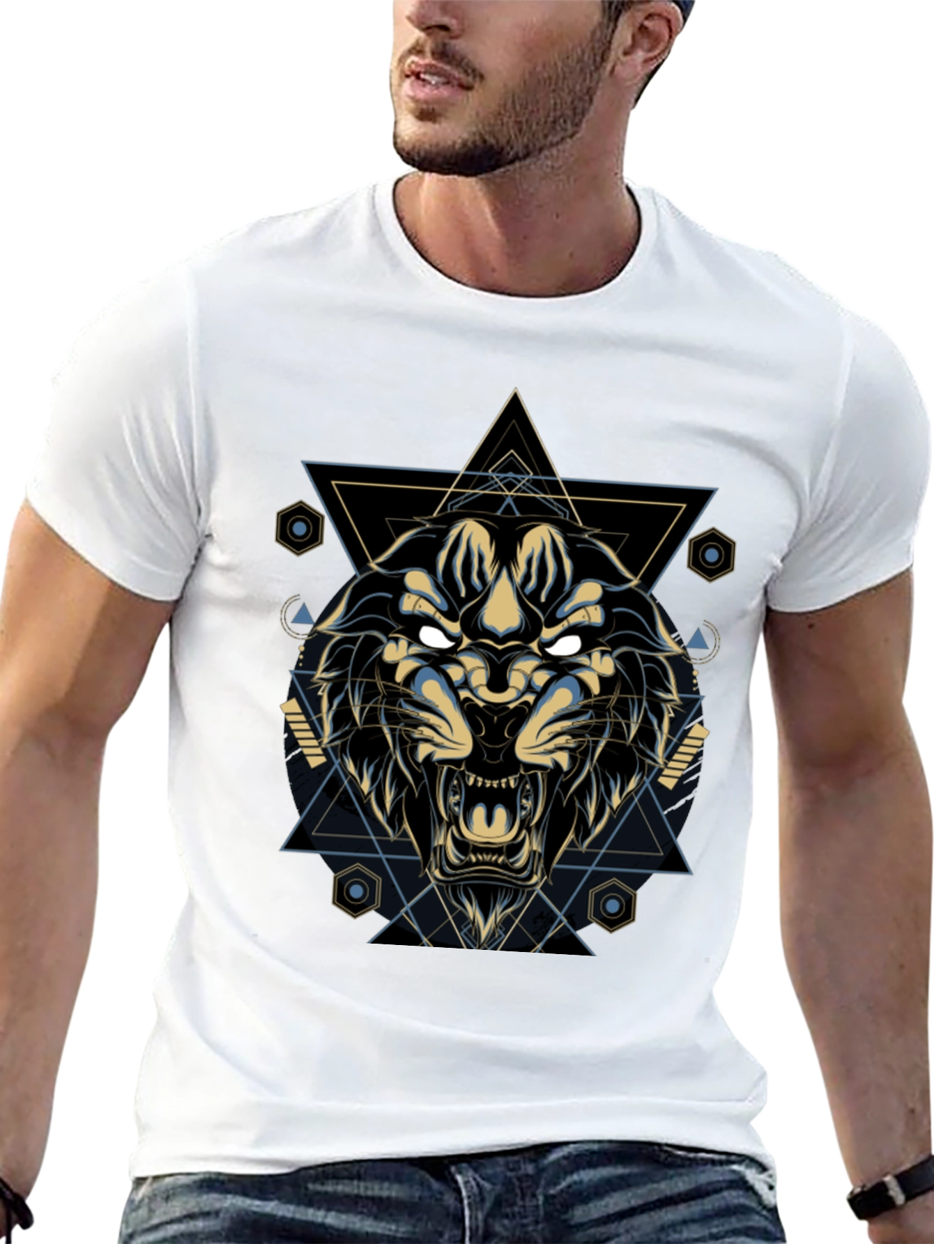 Geometric Lion Graphic Tee - Cool & Stylish