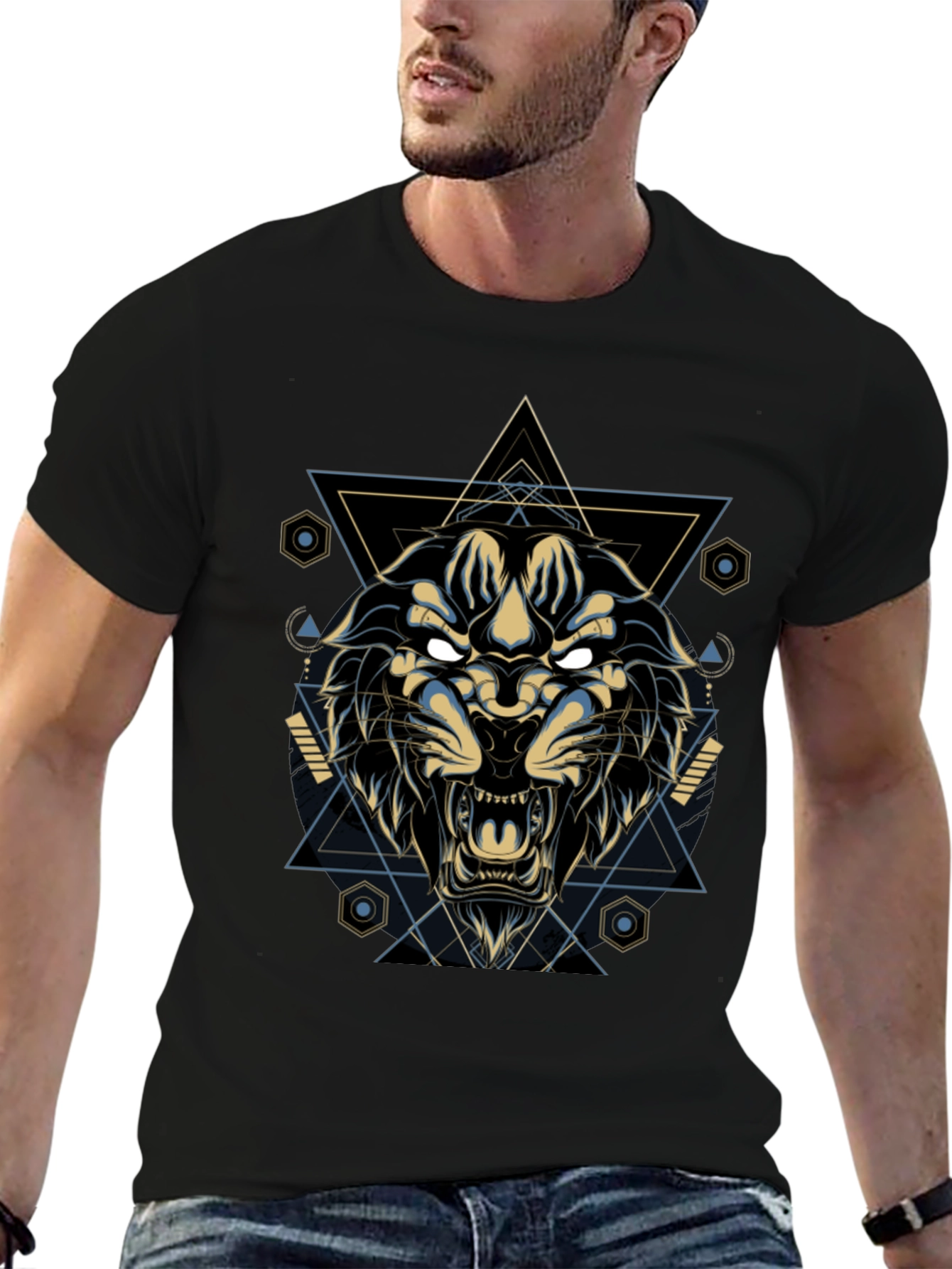 Geometric Lion Graphic Tee - Cool & Stylish